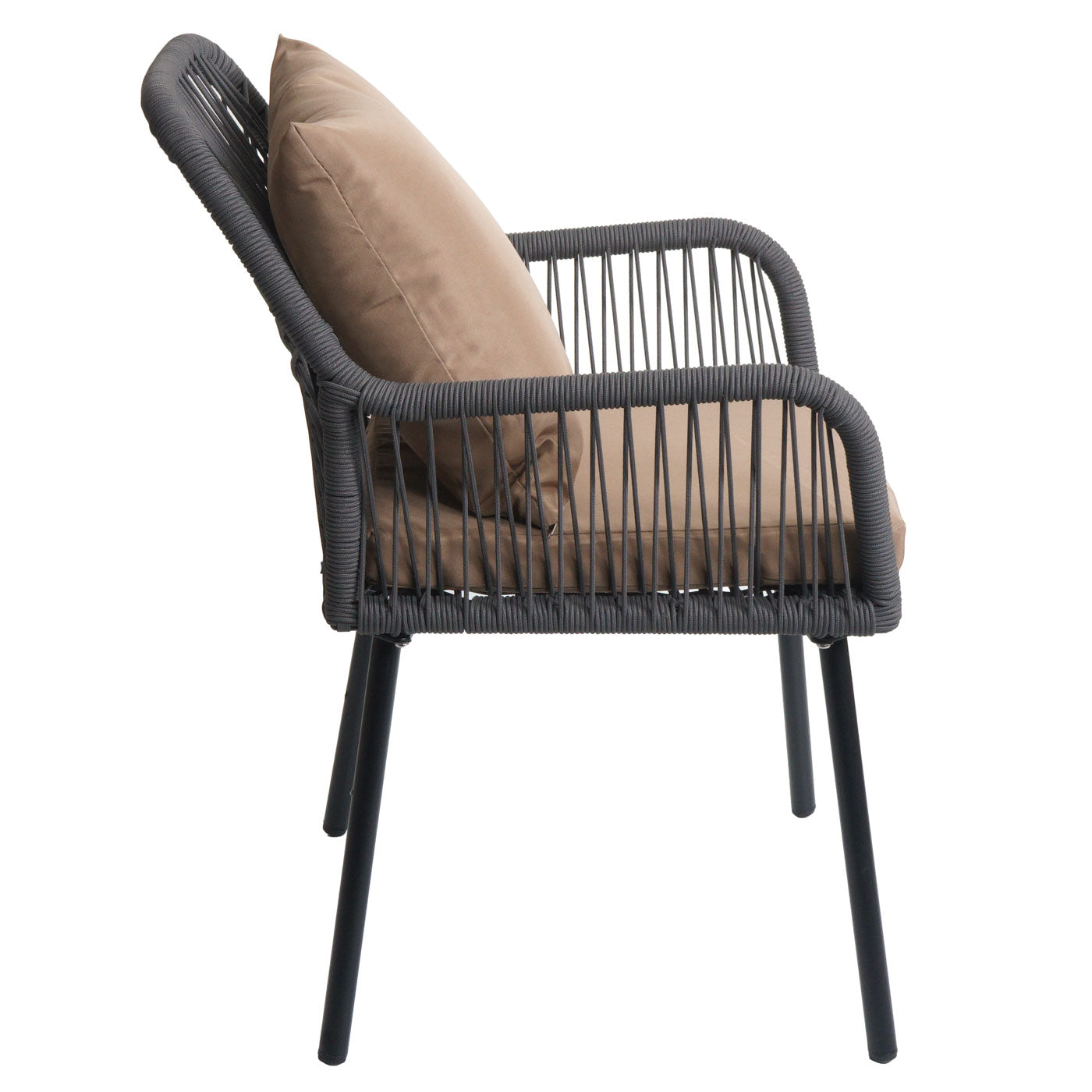 Cosmo Casa - Set van 2 Tuinstoelen - Zit- en Rugkussens - Aluminium - Touwgaas - Antraciet - Taupe Bekleding