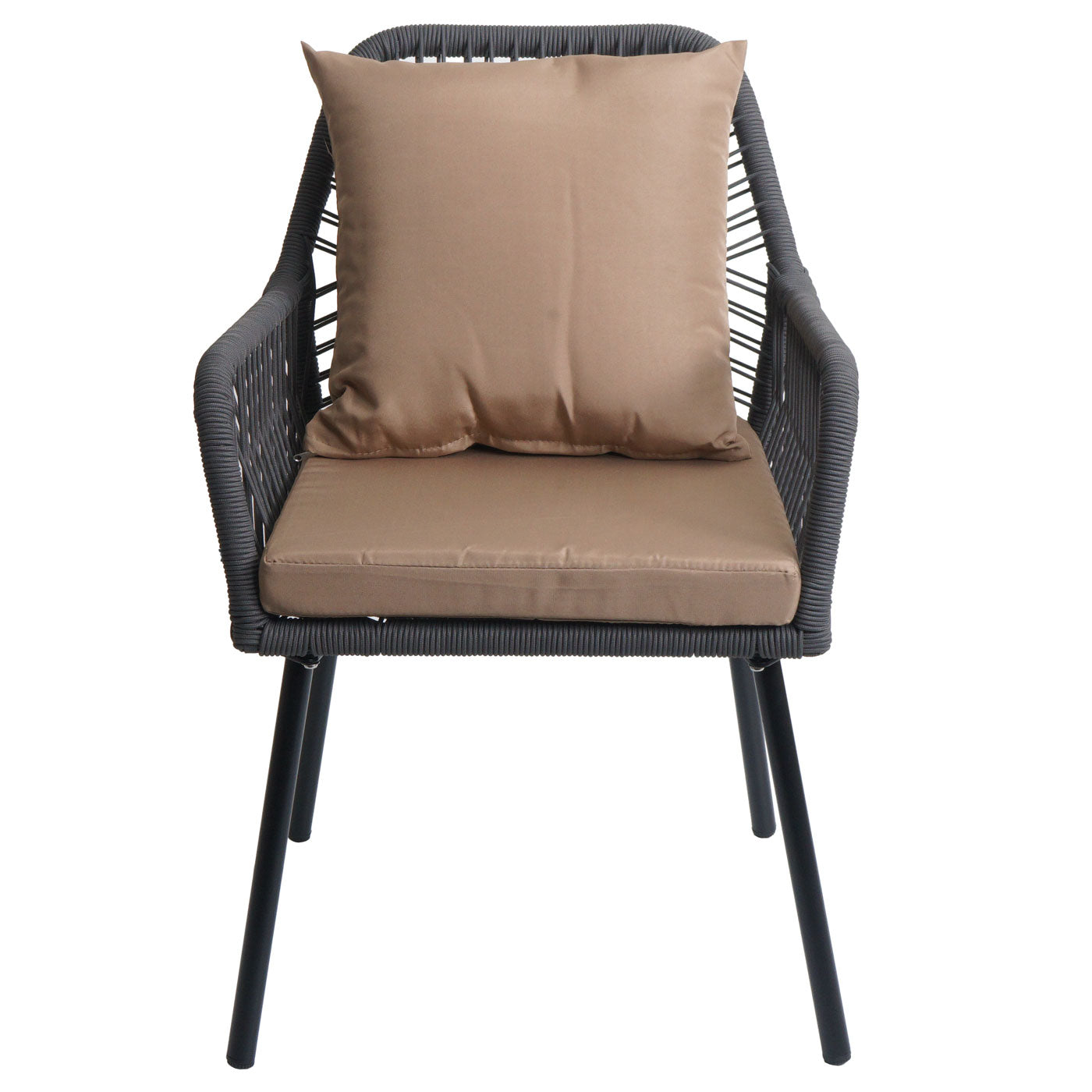 Cosmo Casa - Set van 2 Tuinstoelen - Zit- en Rugkussens - Aluminium - Touwgaas - Antraciet - Taupe Bekleding