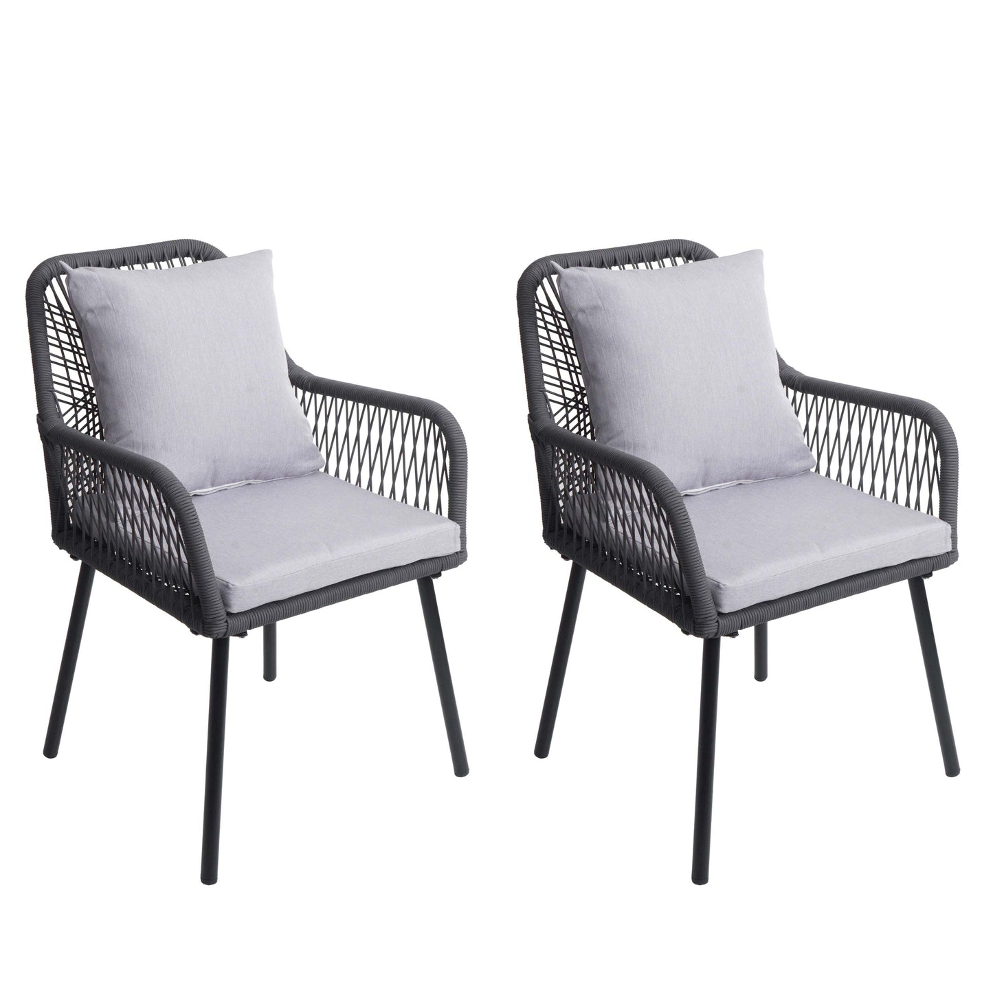 Cosmo Casa - Set van 2 Tuinstoelen - Zit- en Rugkussens - Aluminium - Touwgaas - Antraciet - Lichtgrijze Bekleding