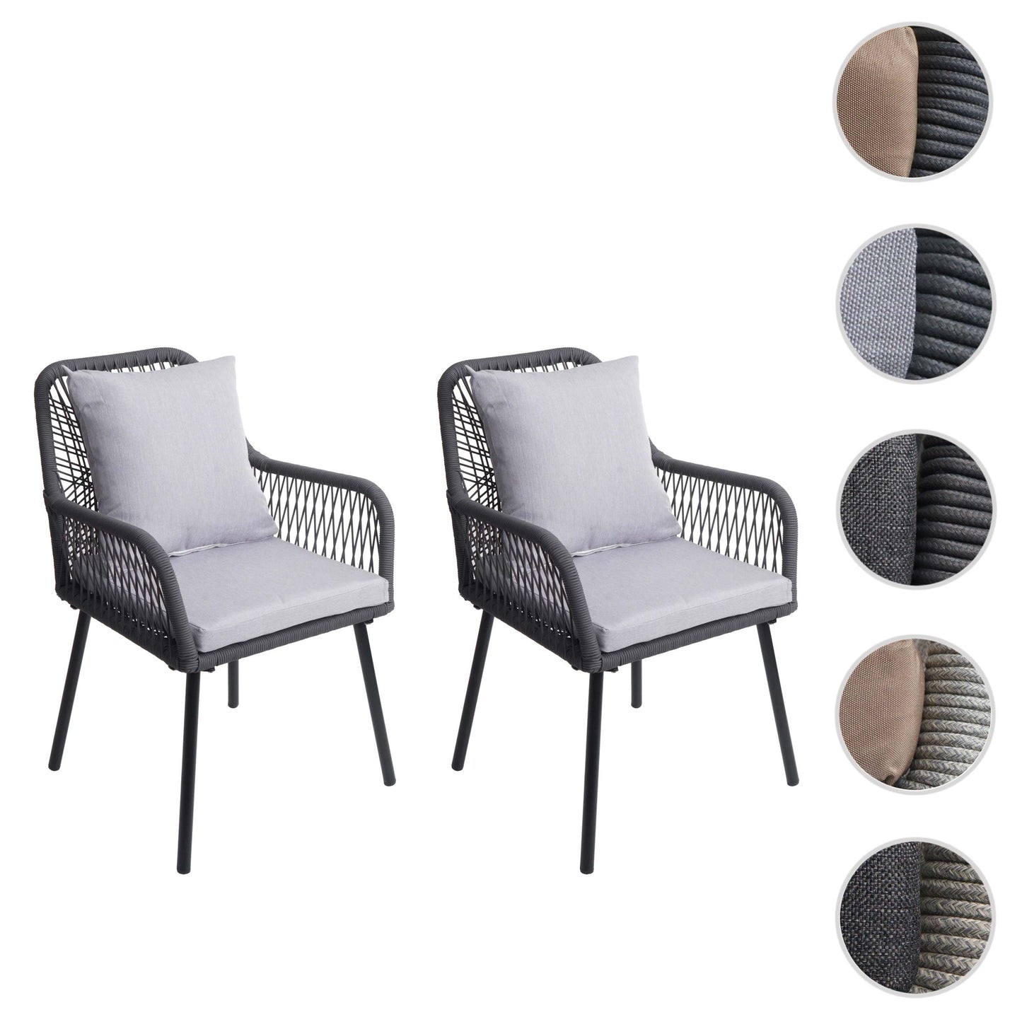 Cosmo Casa - Set van 2 Tuinstoelen - Zit- en Rugkussens - Aluminium - Touwgaas - Antraciet - Lichtgrijze Bekleding