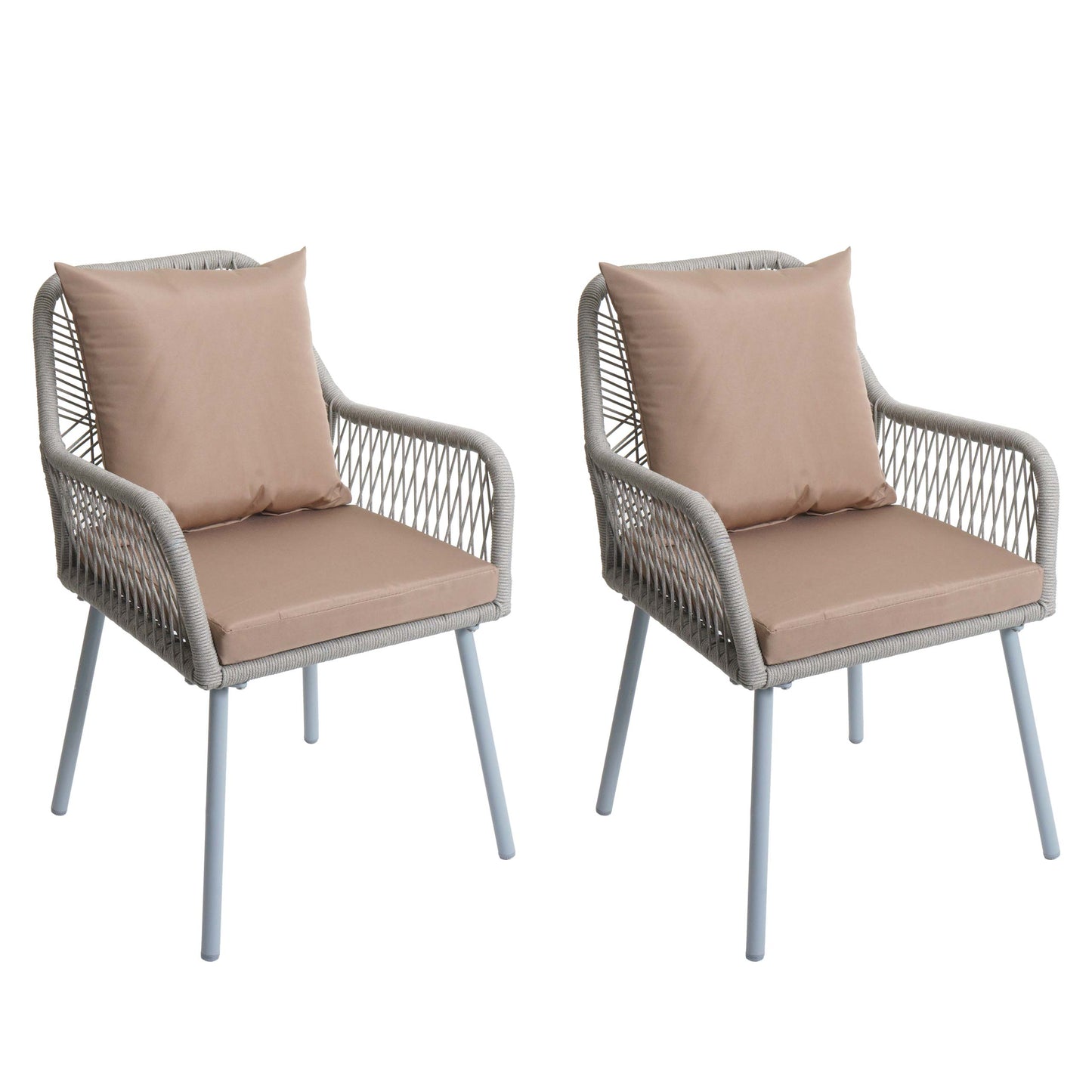 Cosmo Casa - Set van 2 Tuinstoelen - Zit- en Rugkussens - Aluminium - Touwgaas - Lichtgrijs - Taupe Bekleding