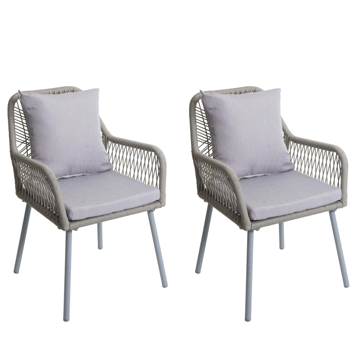 Cosmo Casa - Set van 2 Tuinstoelen - Zit en Rugleuning - Aluminium - Touwgaas - Lichtgrijs - Lichtgrijze Bekleding