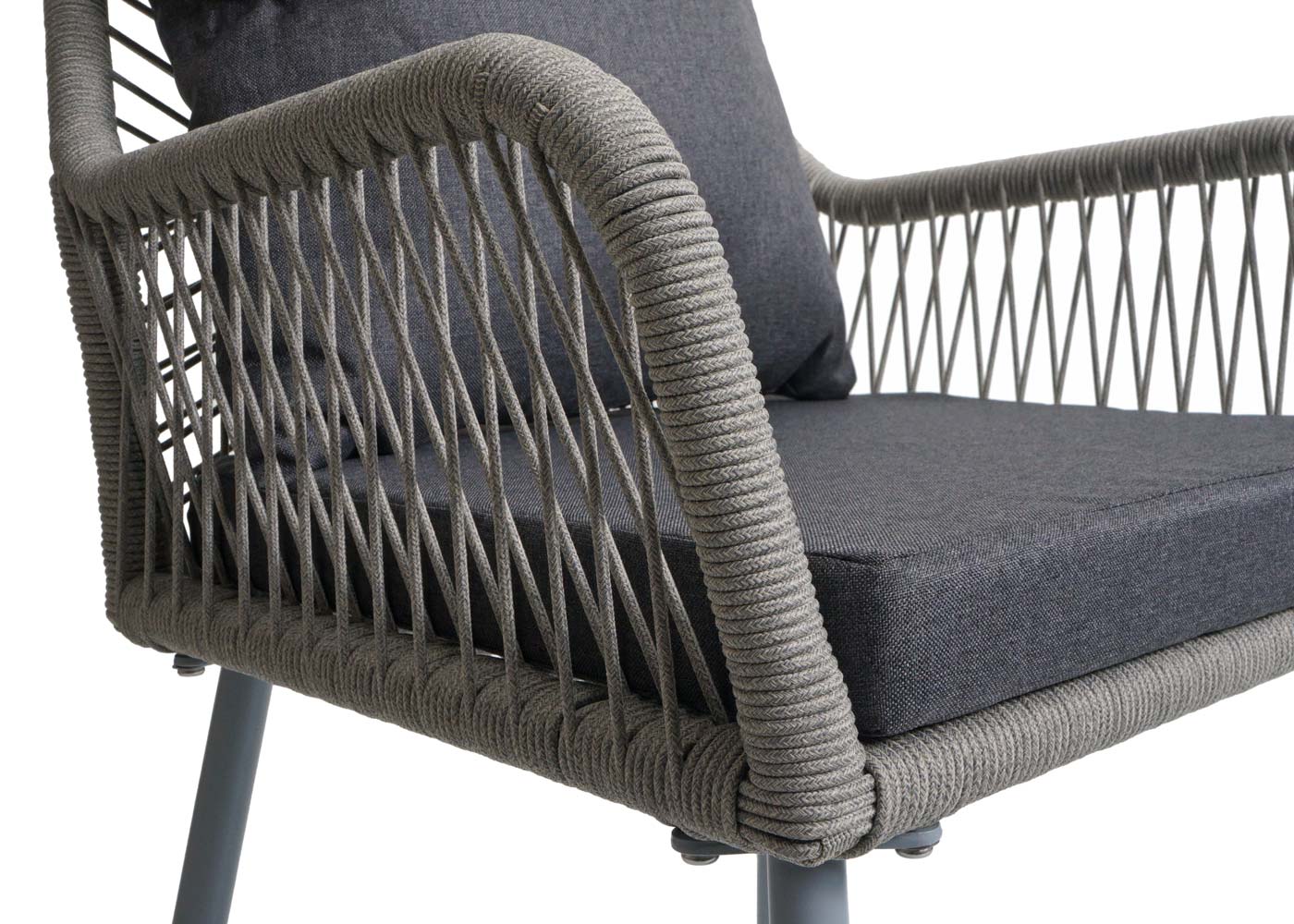 Cosmo Casa - Set van 2 Tuinstoelen - Zit en Rugleuning - Aluminium - Touwgaas - Lichtgrijs - Donkergrijze Bekleding