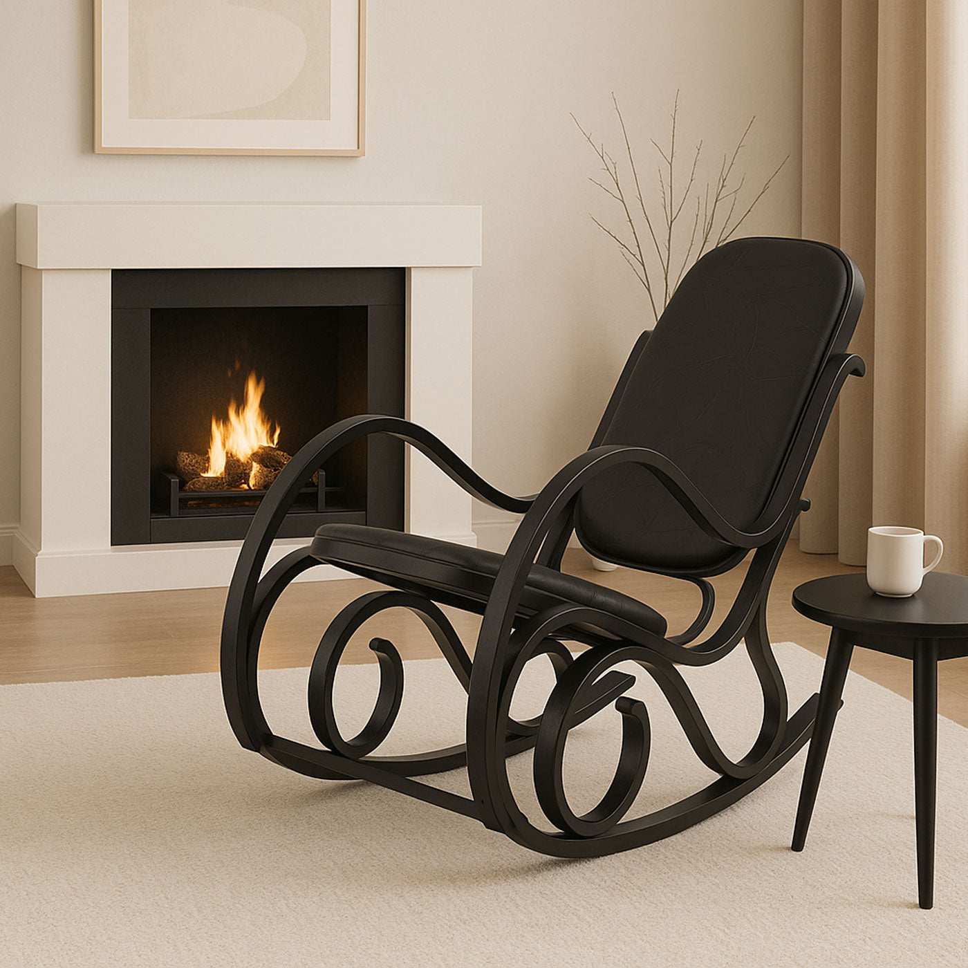 Cosmo Casa - Schommelstoel - TV-Stoel met Armleuningen - Massief Hout - Walnootlook - Patchwork Leer Bruin