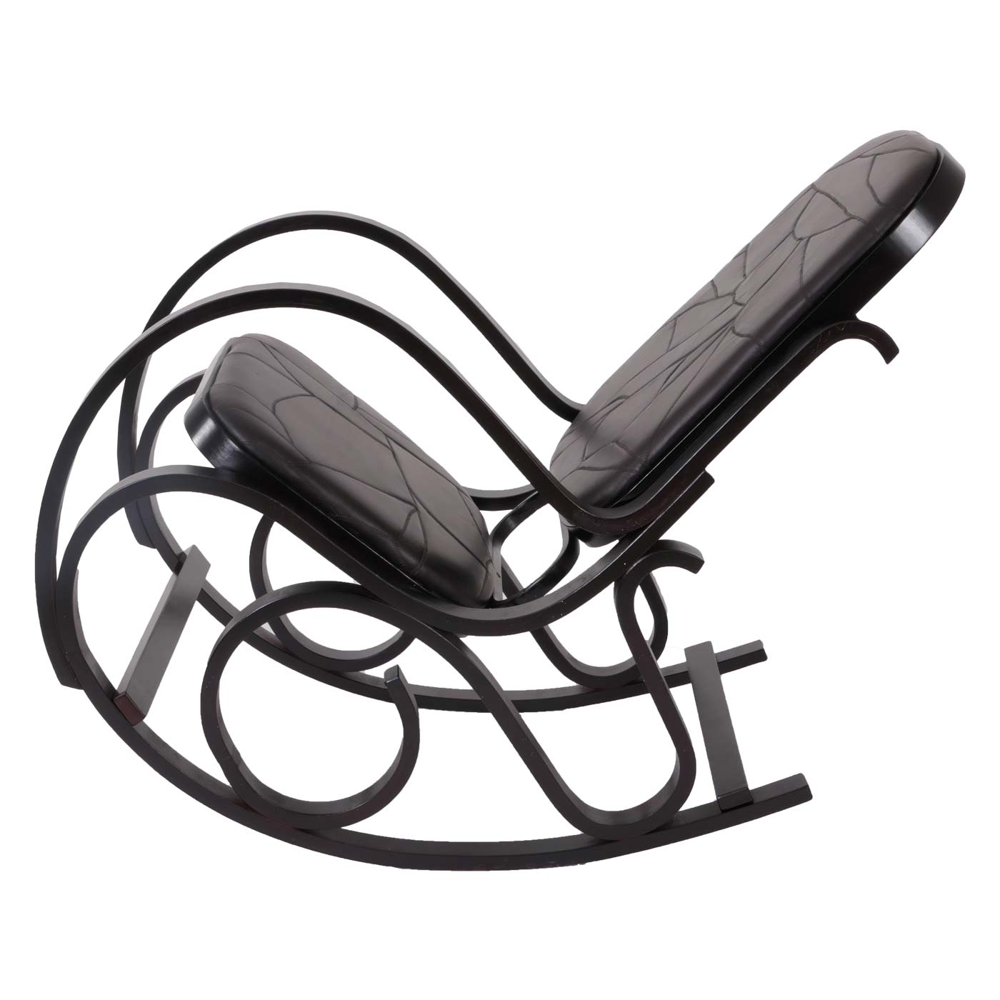 Cosmo Casa - Schommelstoel - TV-Stoel met Armleuningen - Massief Hout - Walnootlook - Patchwork Leer Bruin