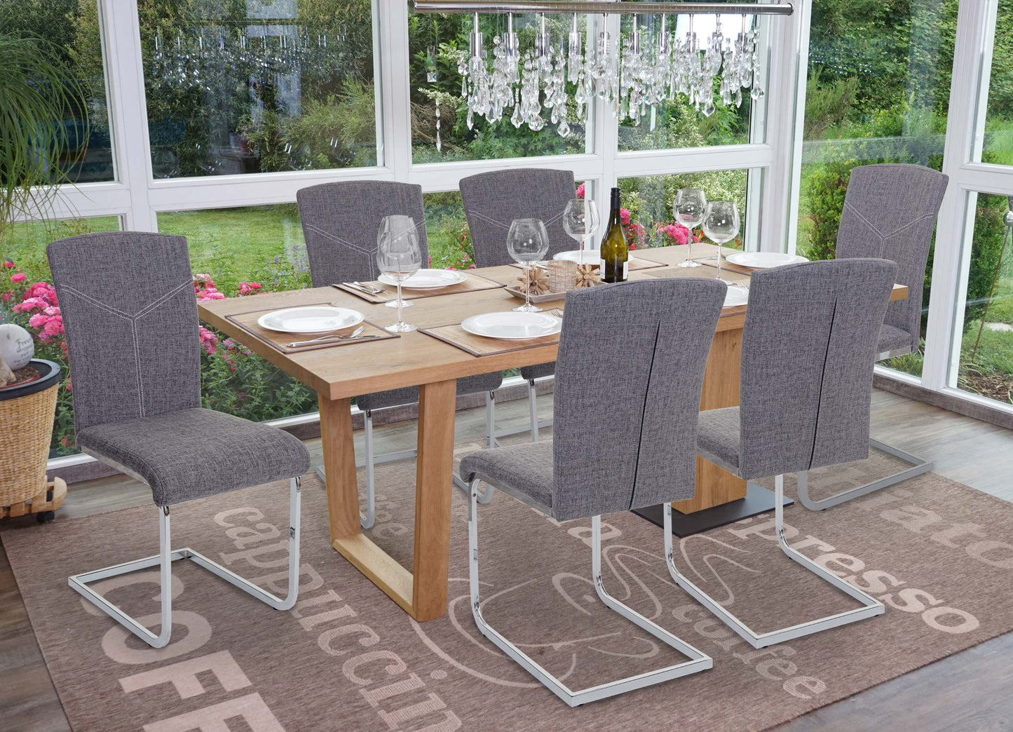 Cosmo Casa - Set van 6 Eetkamerstoelen - Cantilever - Textiel - Grijs