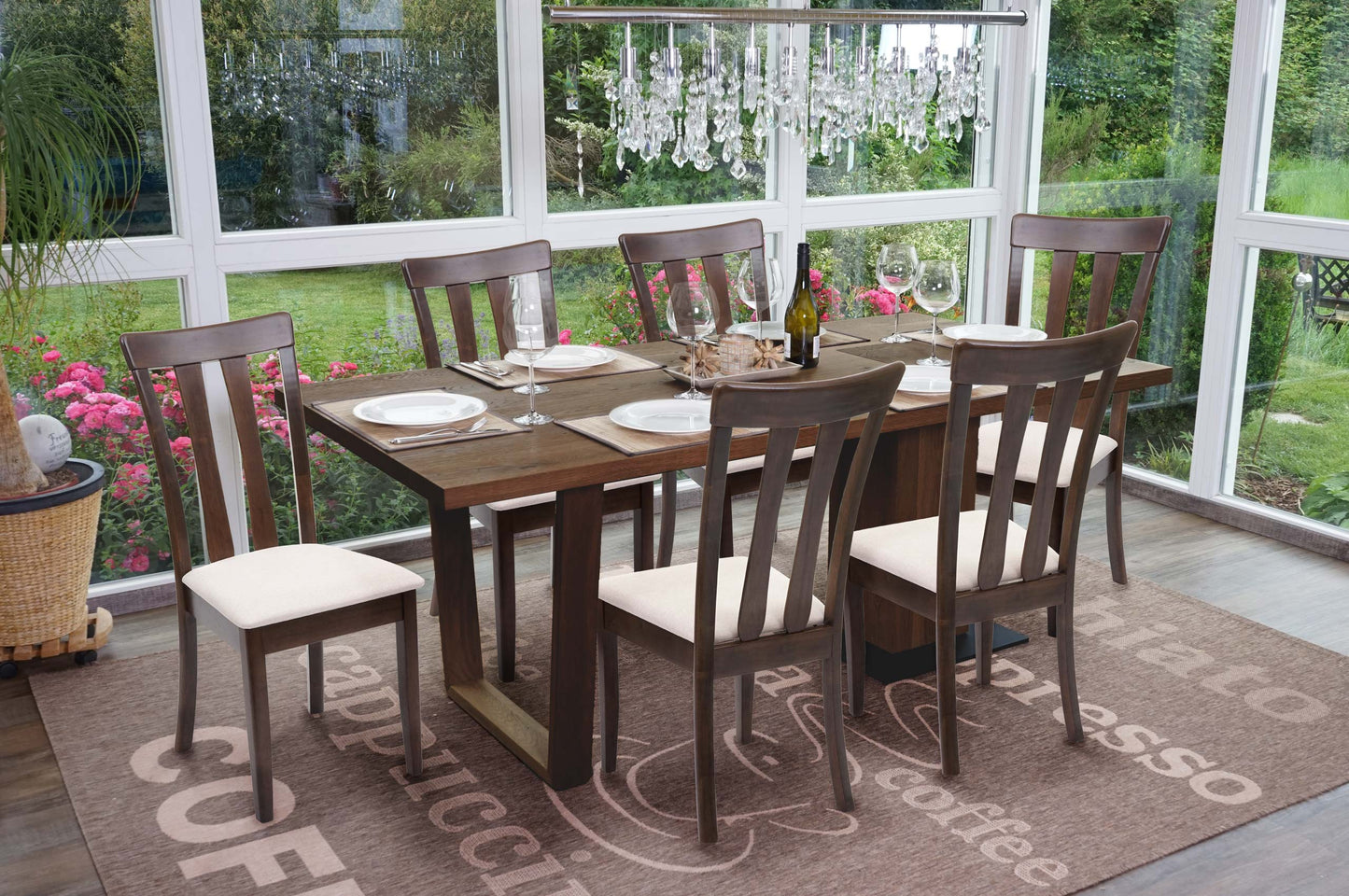 Cosmo Casa - Set van 6 Keukenstoelen - Donker frame - Hout & Textiel - Beige