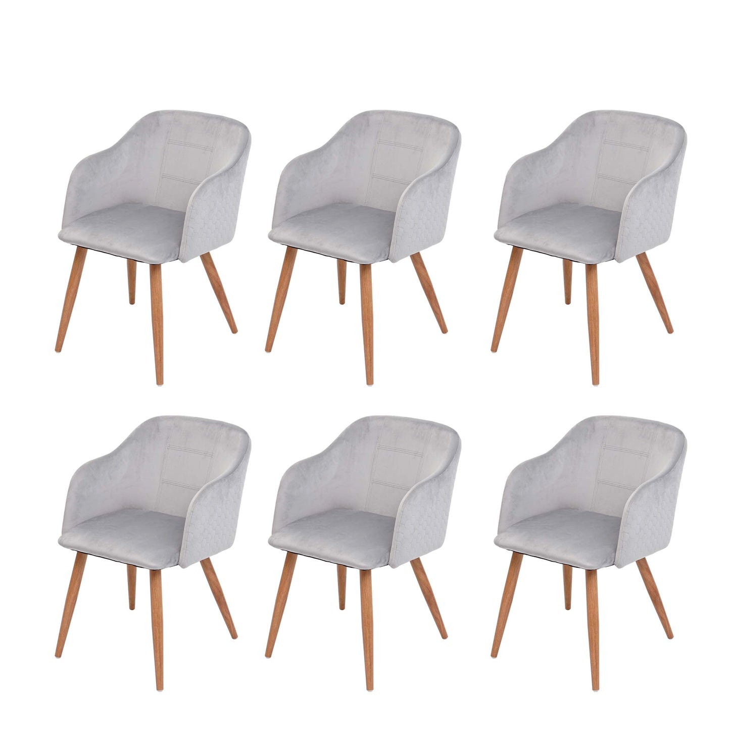 Cosmo Casa - Set van 6 Eetkamerstoelen - Retro - Textiel - Lichtgrijs fluweel