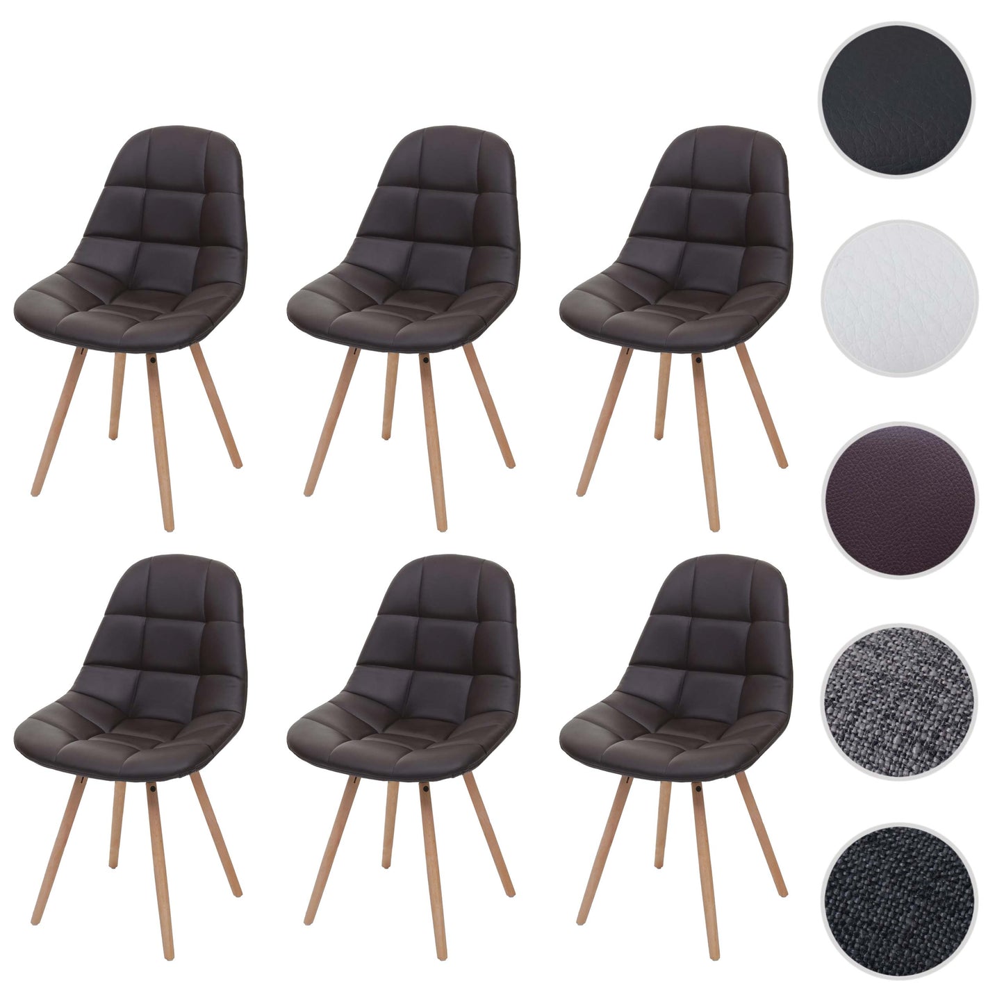 Cosmo Casa - Eetkamerstoelen set van 6 - Retro design - Imitatieleer - Bruin
