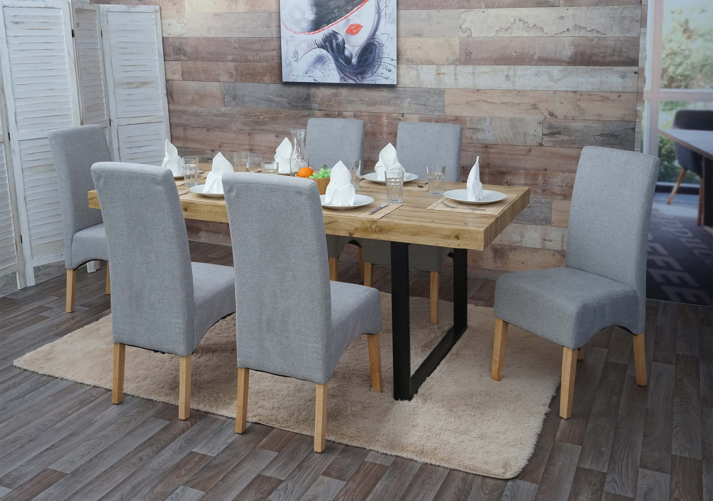 Cosmo Casa - Set van 6 Eetkamerstoelen - Keukenstoelen Latina - Stof - Lichtgrijs - Lichte Poten