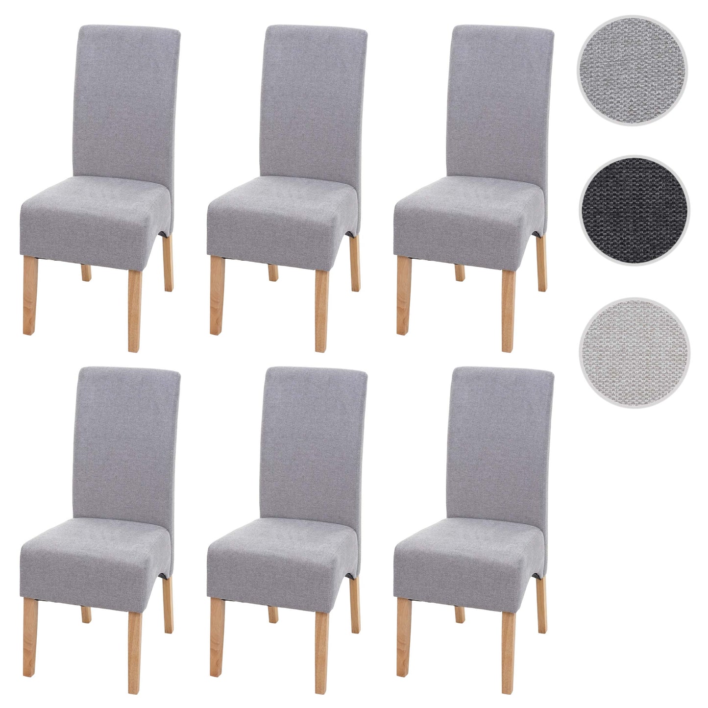 Cosmo Casa - Set van 6 Eetkamerstoelen - Keukenstoelen Latina - Stof - Lichtgrijs - Lichte Poten