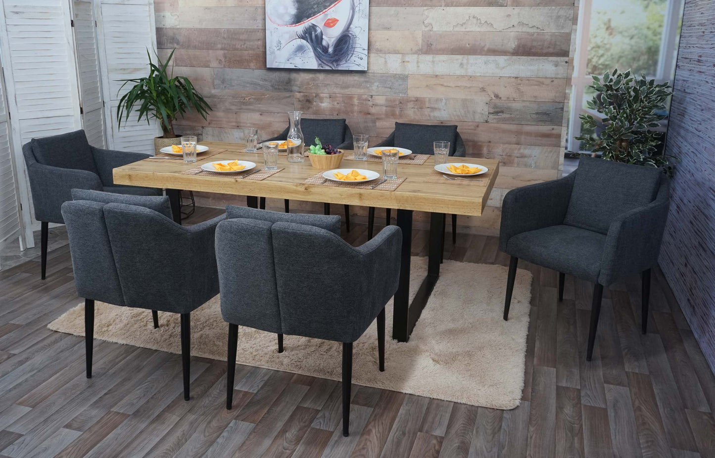 Cosmo Casa - Set van 6 Eetkamerstoelen - Keukenstoel Fauteuil - Stoftextiel - Donkergrijs