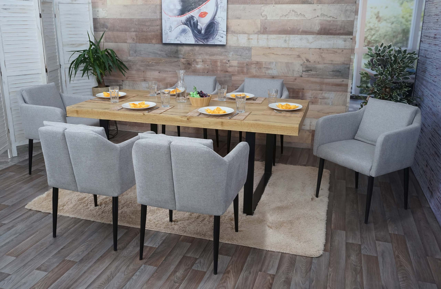 Cosmo Casa - Set van 6 Eetkamerstoelen - Keukenstoel Fauteuil - Stoftextiel - Lichtgrijs