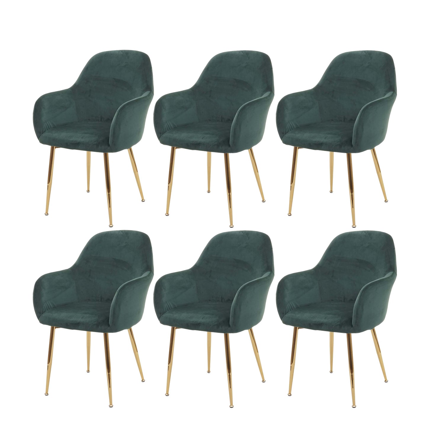 Cosmo Casa - Set van 6 Eetkamerstoelen - Retrodesign - Groen Fluweel met Gouden Poten
