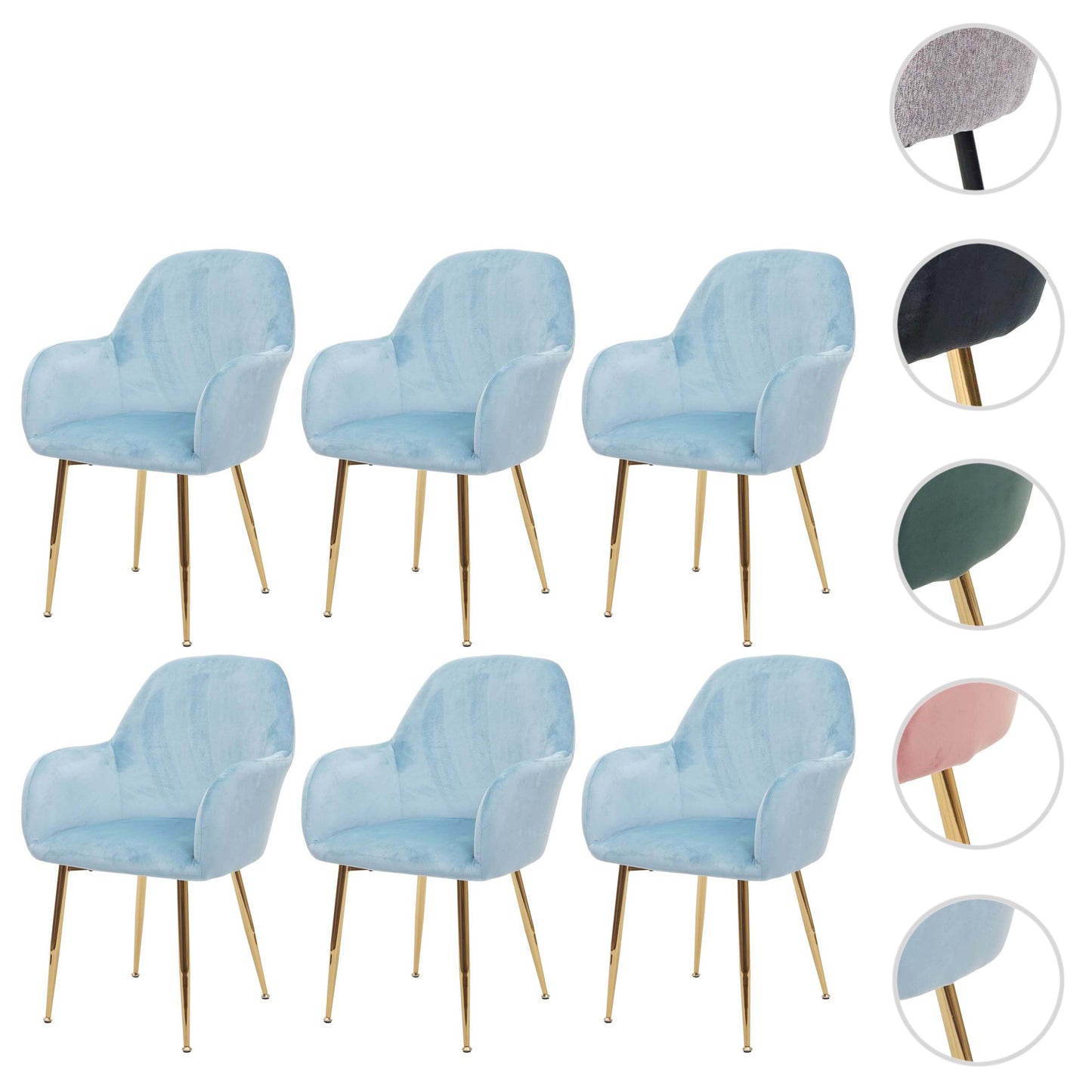 Cosmo Casa - Set van 6 Eetkamerstoelen - Retrodesign Keukenstoel - Mint Fluweel - Gouden Poten