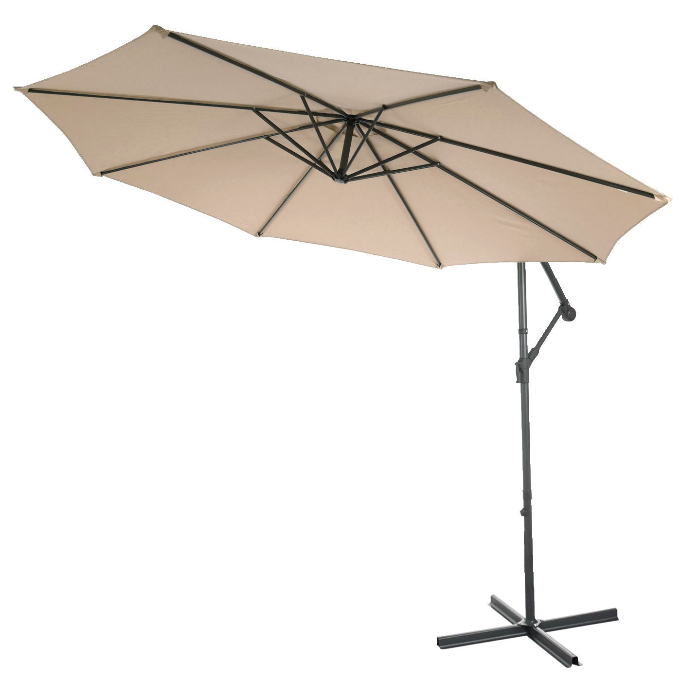 Cosmo Casa - Acerra zweefparasol - Zonwerende parasol - 3m kantelbaar - Polyester staal - 11kg - Zandbeige zonder voet