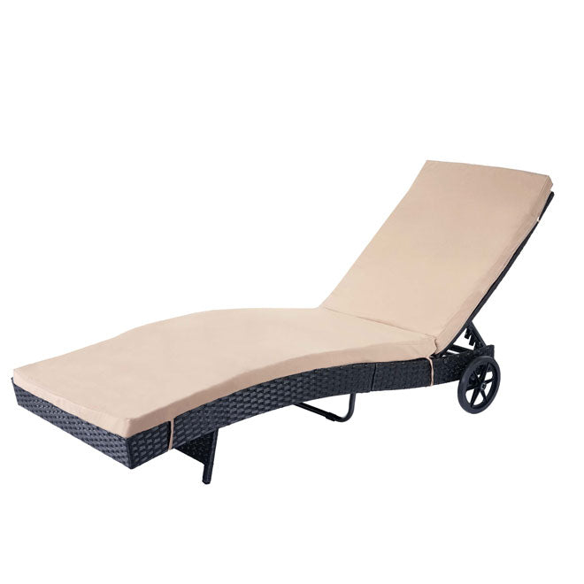 Cosmo Casa - Ligstoel - Relax - Polyrotan - Antraciet - kussen beige