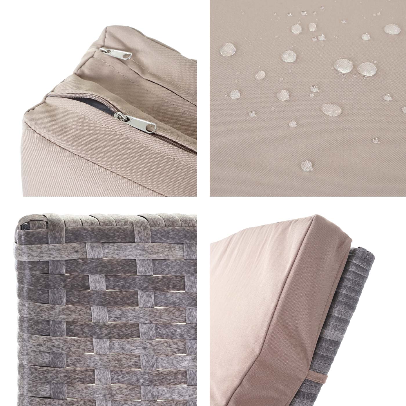 Cosmo Casa - Ligstoel - Relax - Polyrotan - Grijs - kussen beige