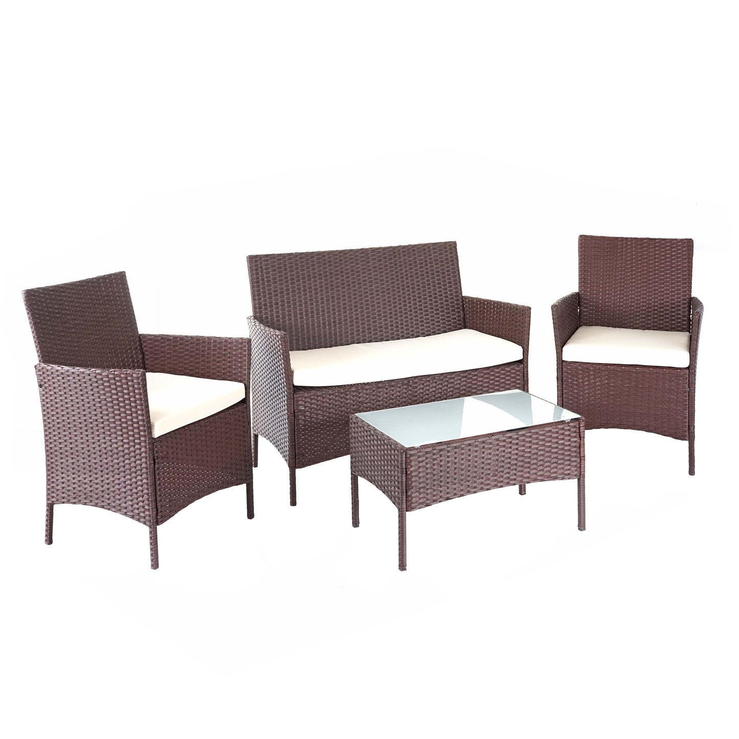 Cosmo Casa - Polyrotan tuinset - Loungeset - Polyrotan - Gevlekt bruin & Crème