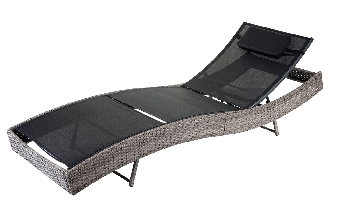 Cosmo Casa - Ligstoel - Relax - Polyrotan - Grijs - hoes zwart