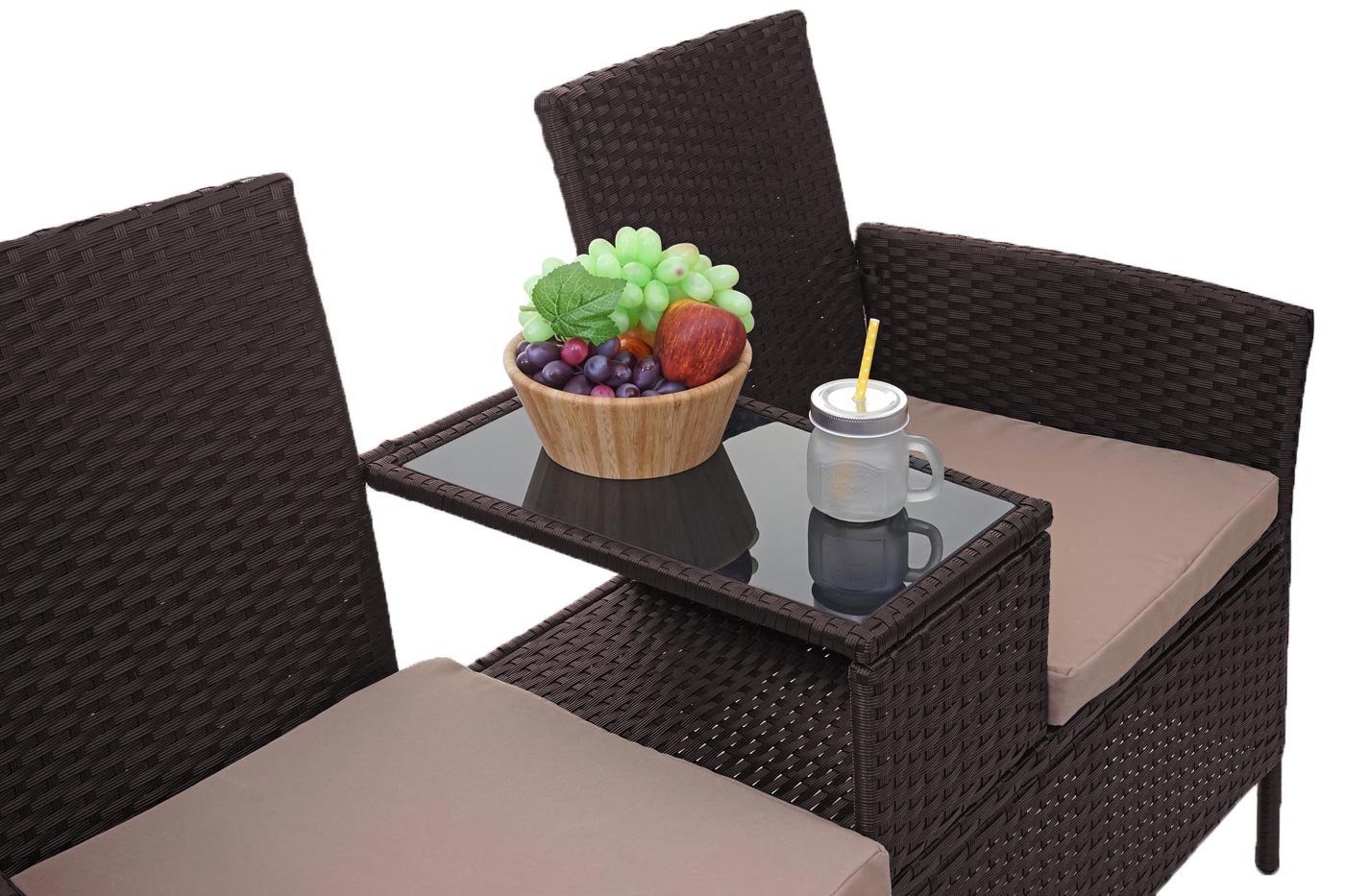Cosmo Casa - Tuinbank met tafel - Zitgroep - Polyrotan - Bruin & Crème - 132 cm