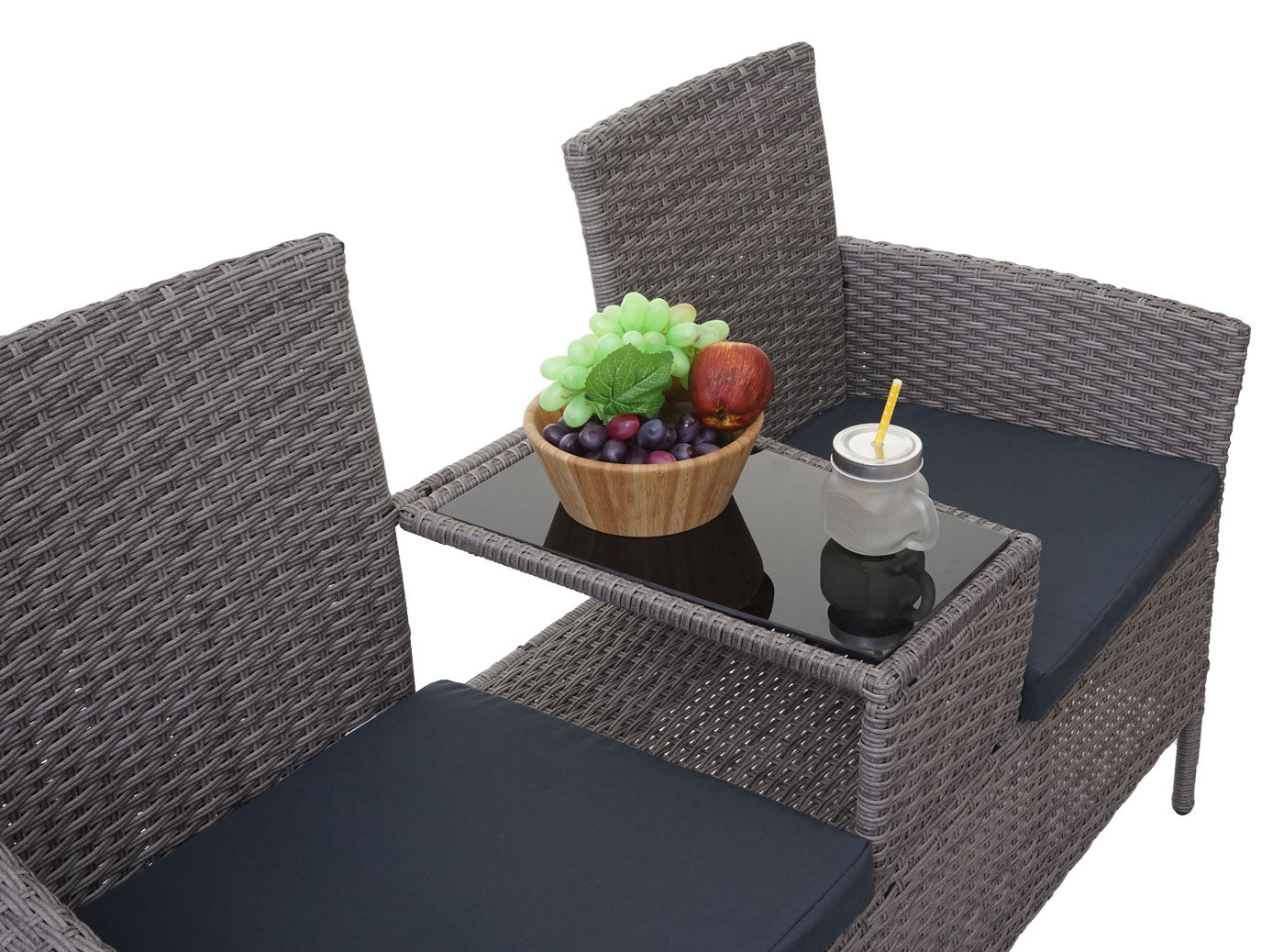 Cosmo Casa - Tuinbank met tafel - Zitgroep - Polyrotan - Grijs & Donkergrijs - 132 cm