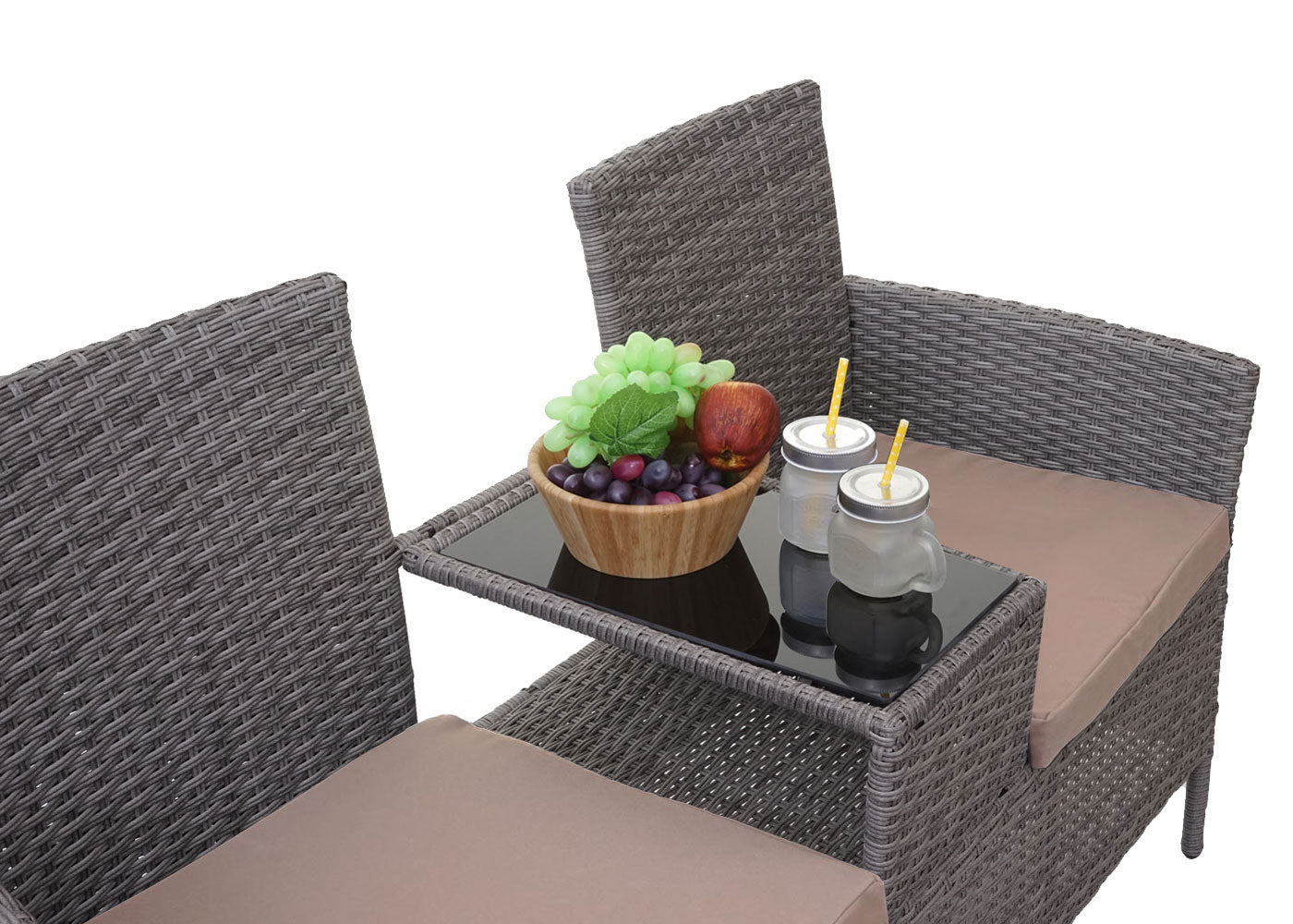 Cosmo Casa - Tuinbank met tafel - Zitgroep - Polyrotan - Grijs & Crème - 132 cm