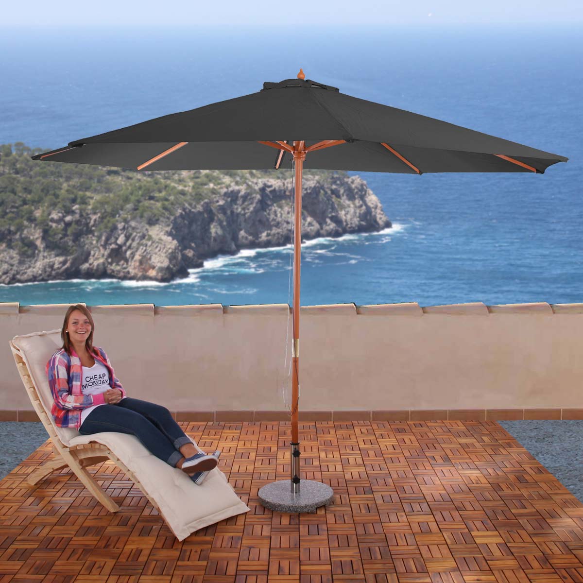 Cosmo Casa - Parasol - Markt - Polyester & Hout - Antraciet - 3,5 m