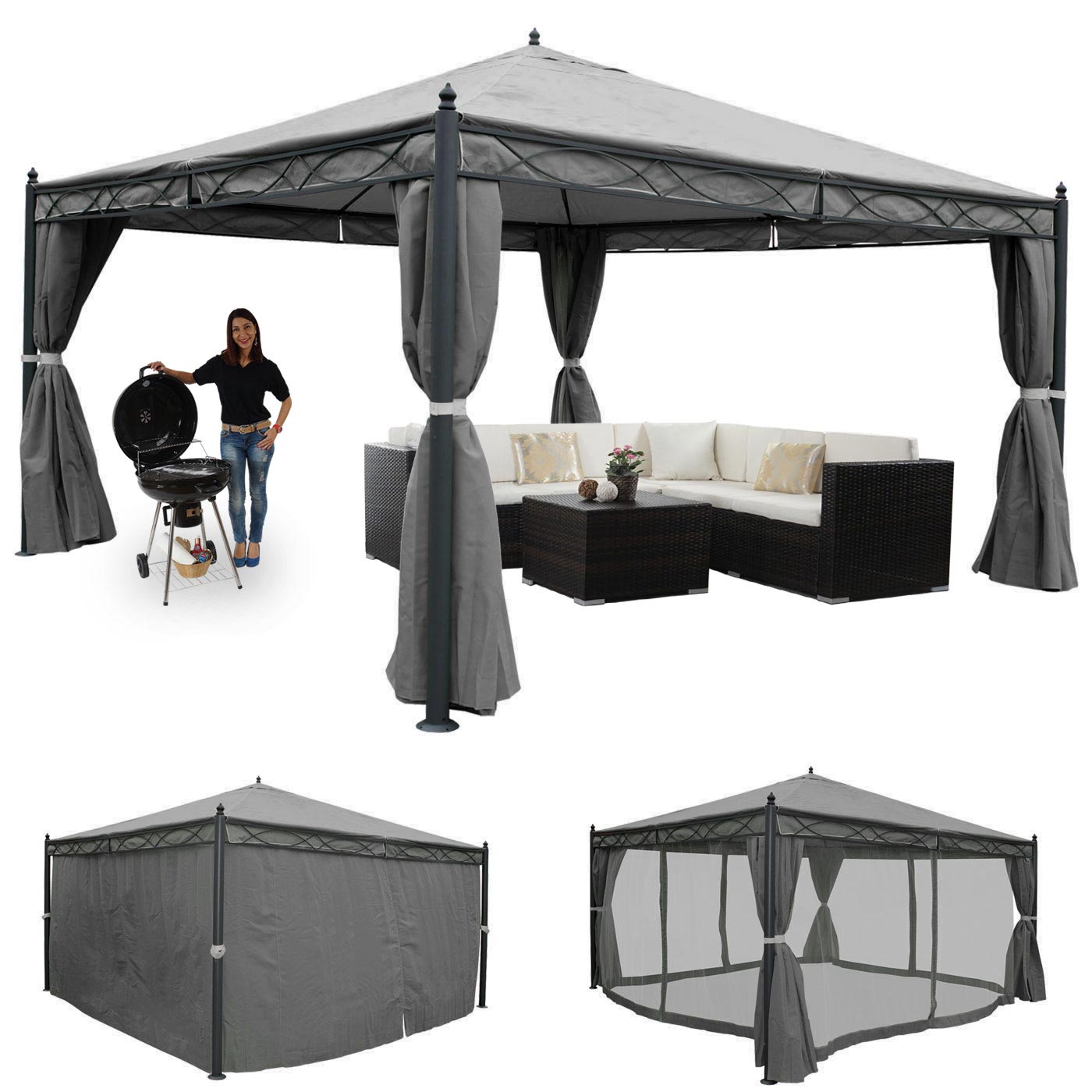 Cosmo Casa - Pergola - Met zijwand - Staal - Grijs - 4×4 m