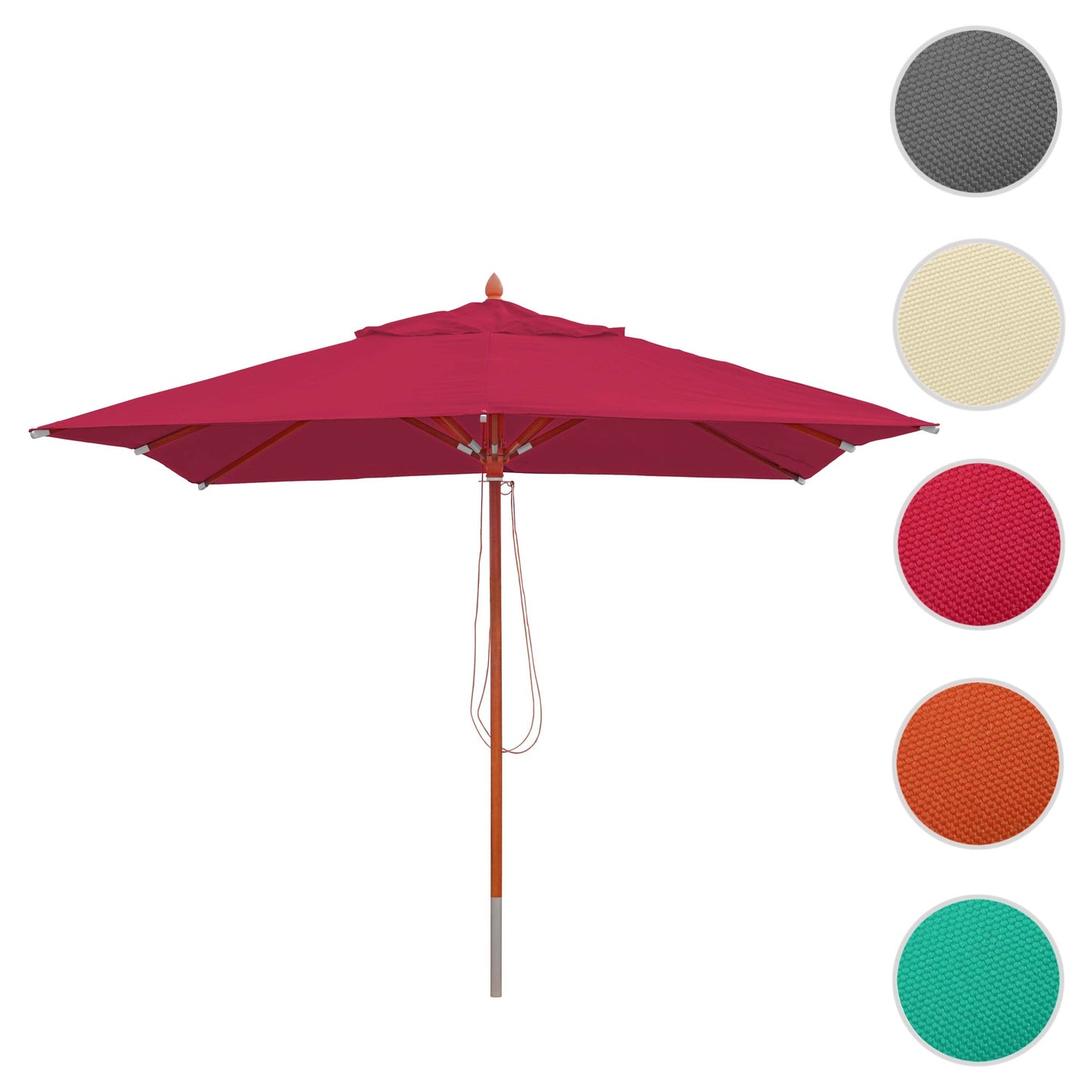 Cosmo Casa - Houten parasol - Trekkoord - Polyester & Hout - Bordeauxrood - 3×3 m