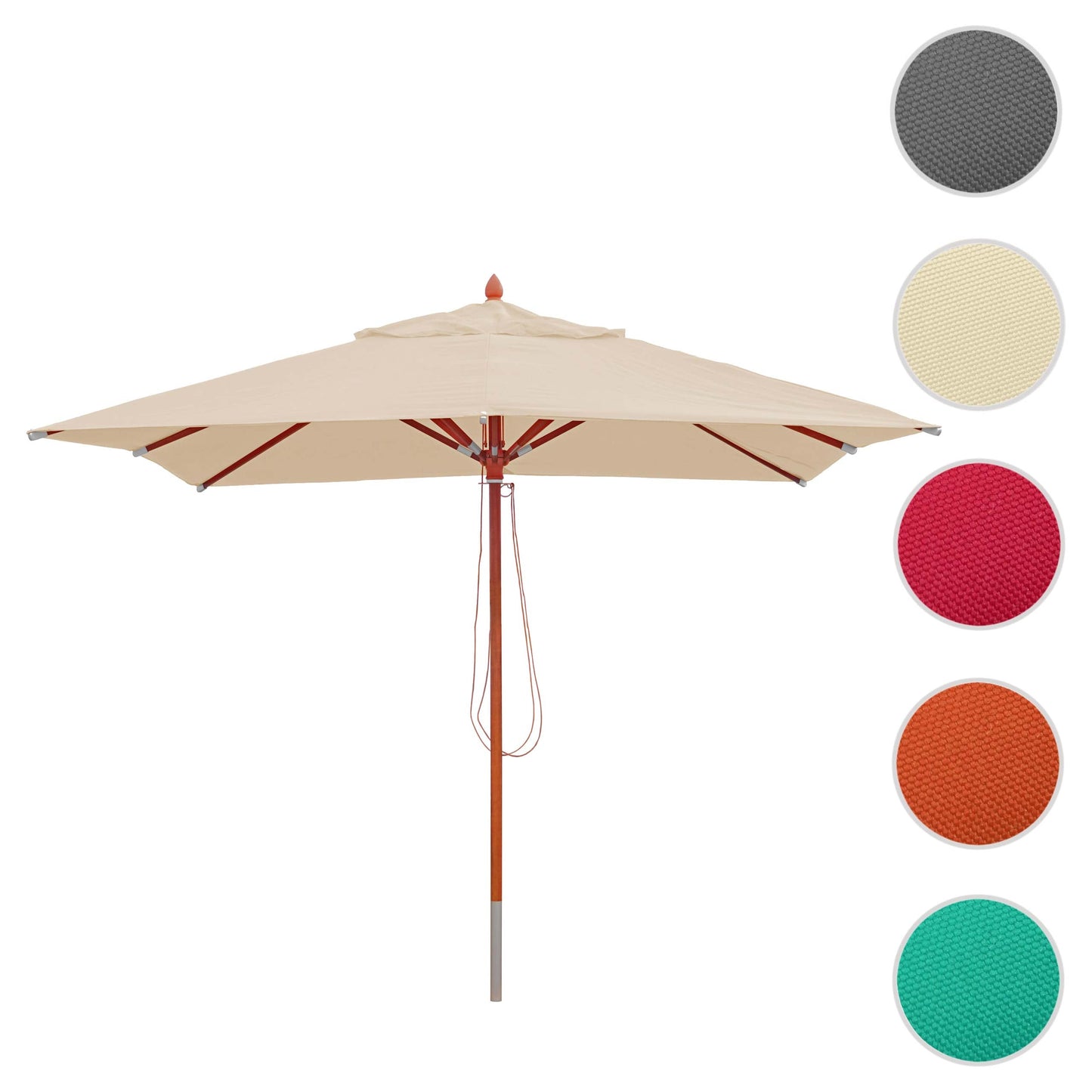 Cosmo Casa - Houten parasol - Trekkoord - Polyester & Hout - Crème - 3×3 m