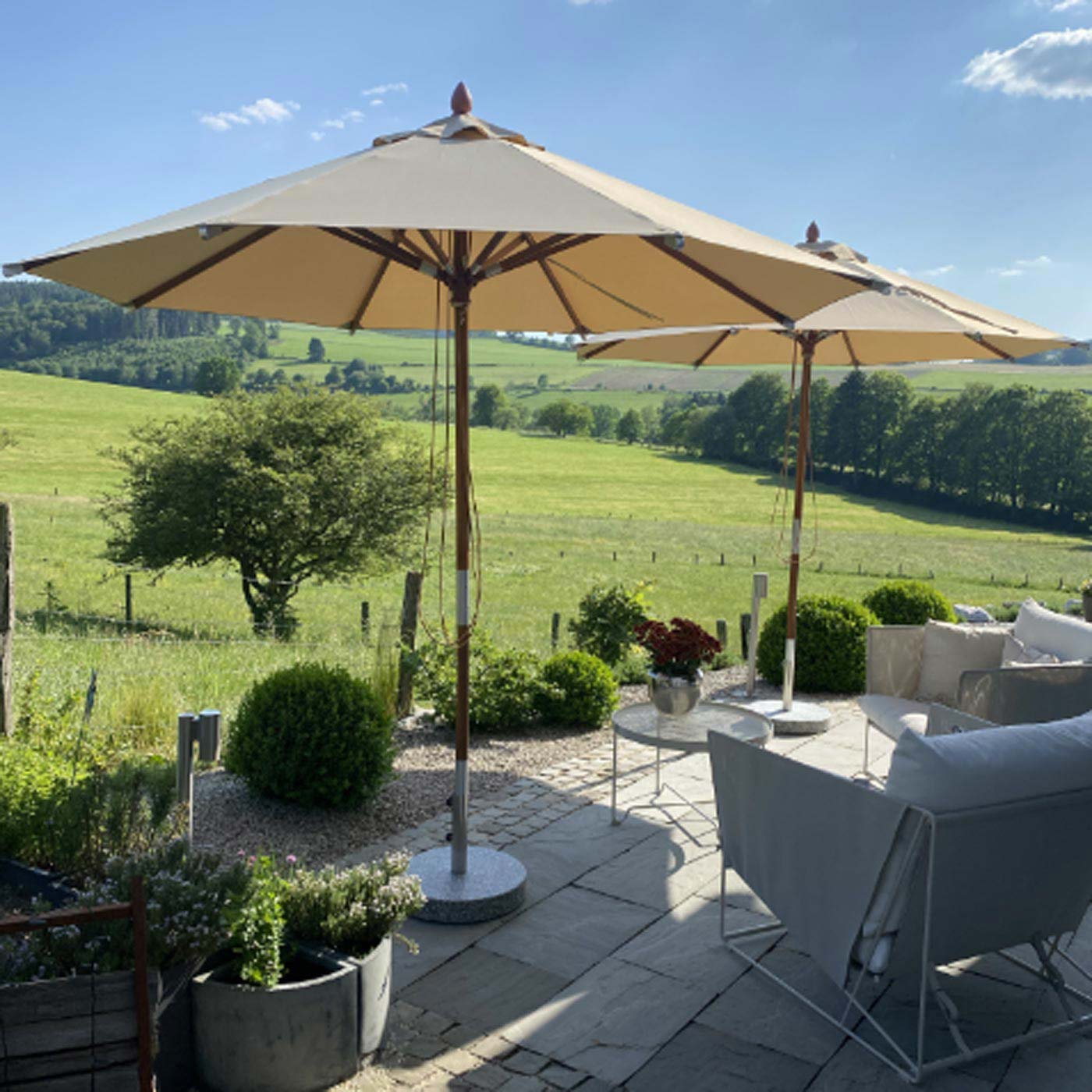 Cosmo Casa - Houten parasol - Trekkoord - Polyester & Hout - Terracotta - Ø4 m