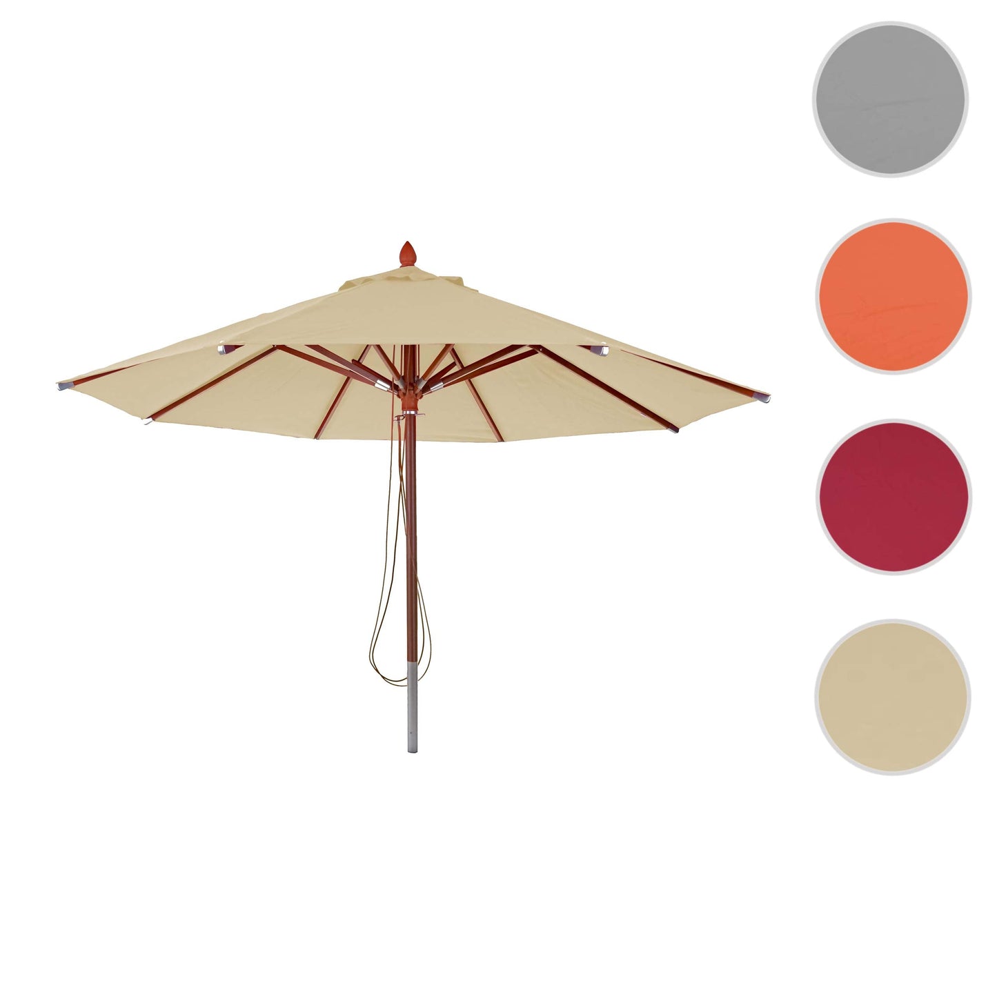 Cosmo Casa - Houten parasol - Trekkoord - Polyester & Hout - Crème - Ø4 m