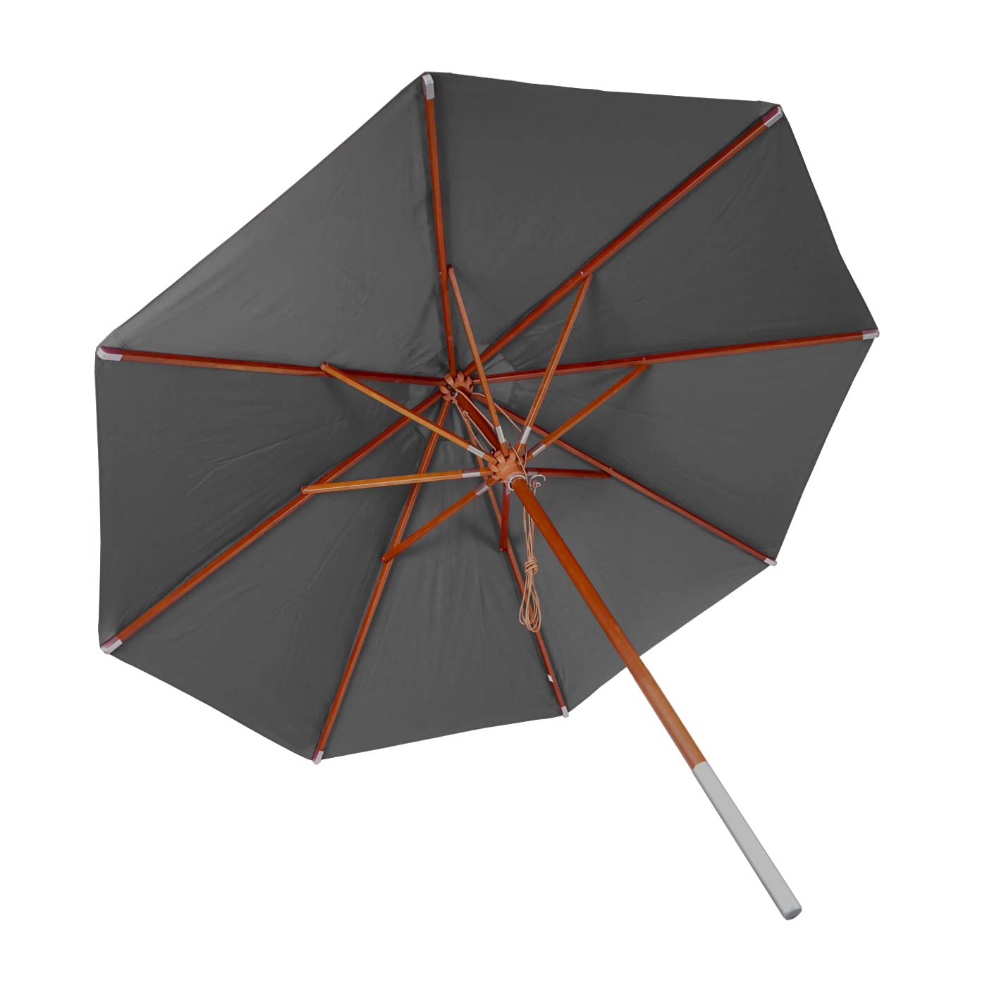 Cosmo Casa - Houten parasol - Trekkoord - Polyester & Hout - Antraciet - Ø4 m