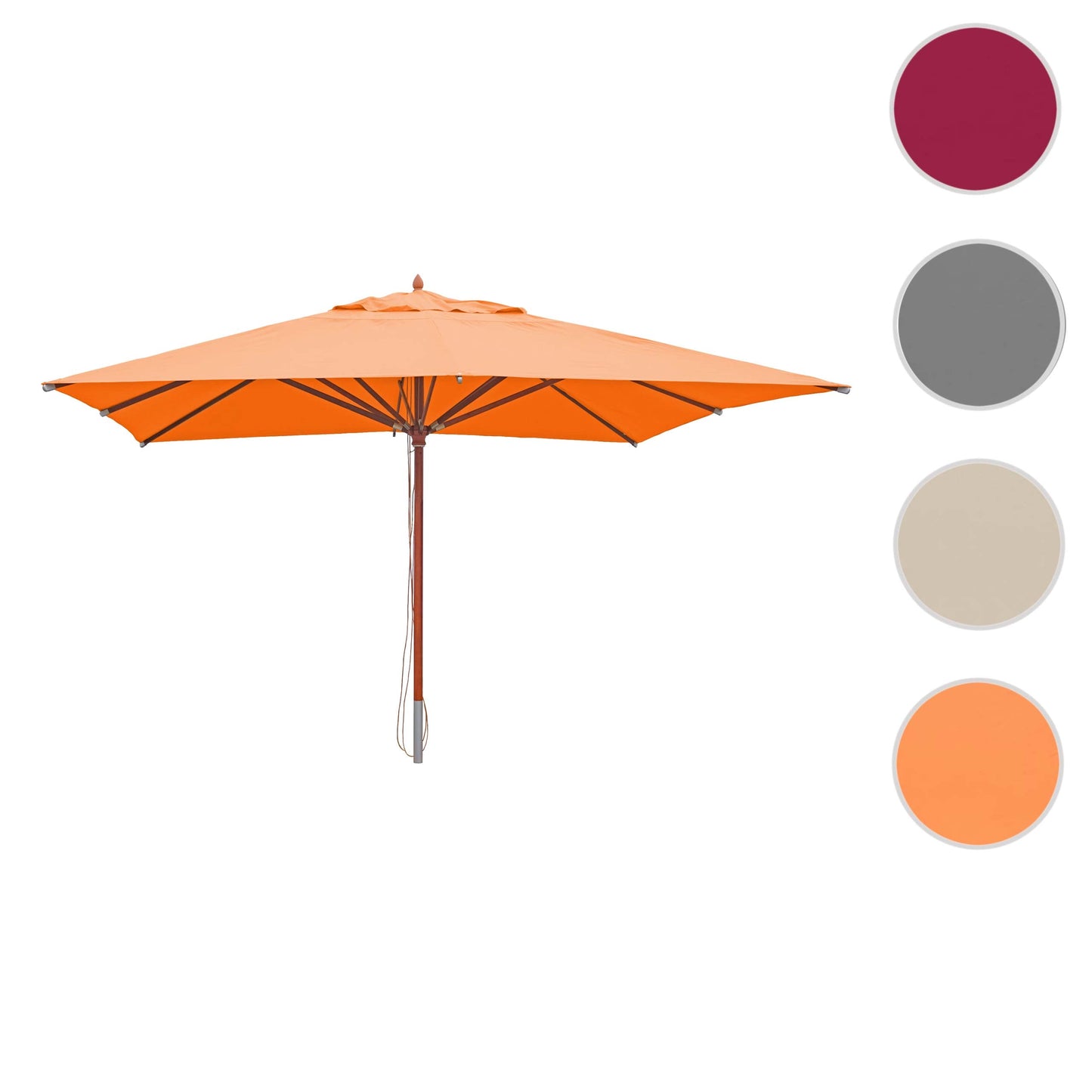 Cosmo Casa - Houten parasol - Trekkoord - Polyester & Hout - Terracotta - 4×4 m