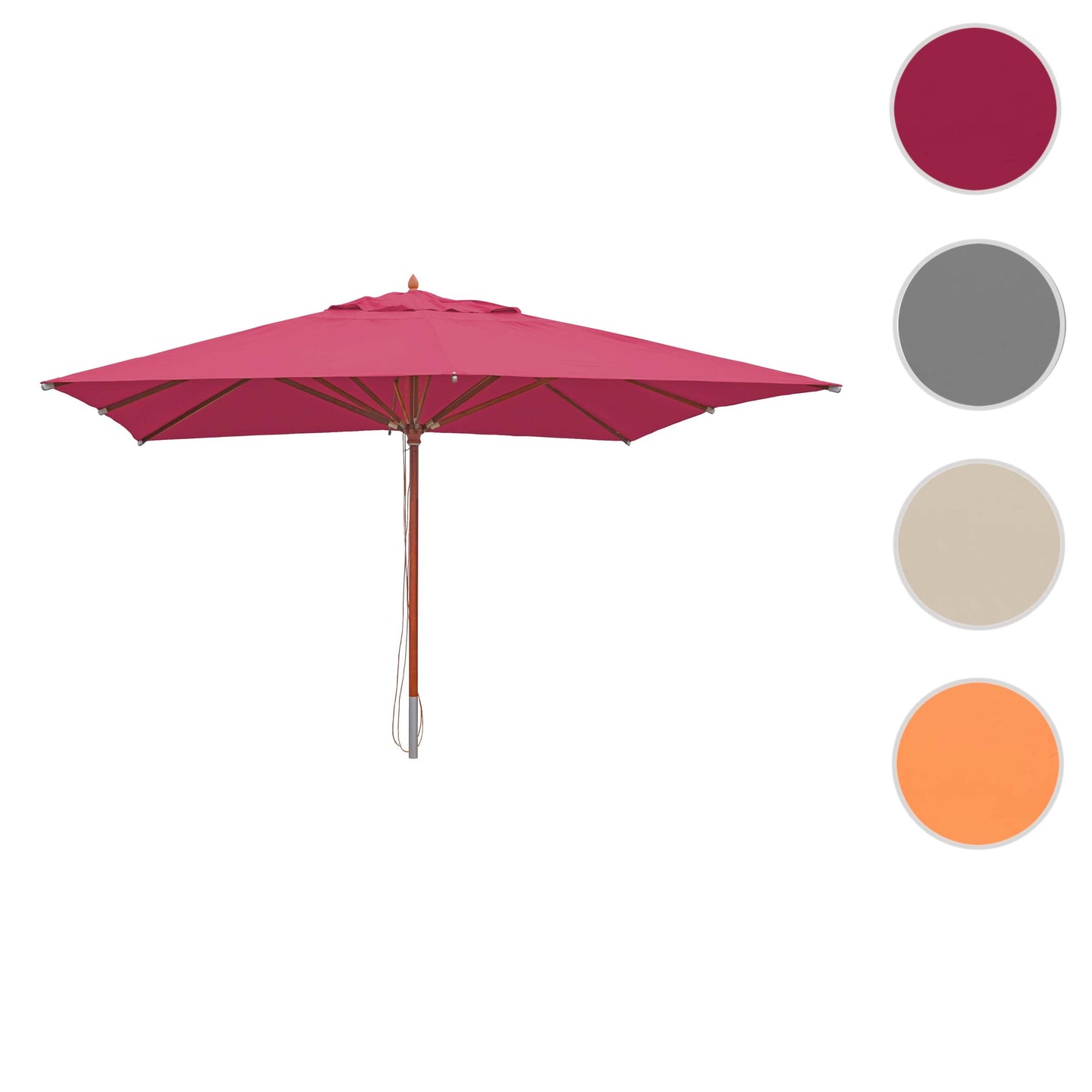 Cosmo Casa - Houten parasol - Trekkoord - Polyester & Hout - Bordeauxrood - 4×4 m