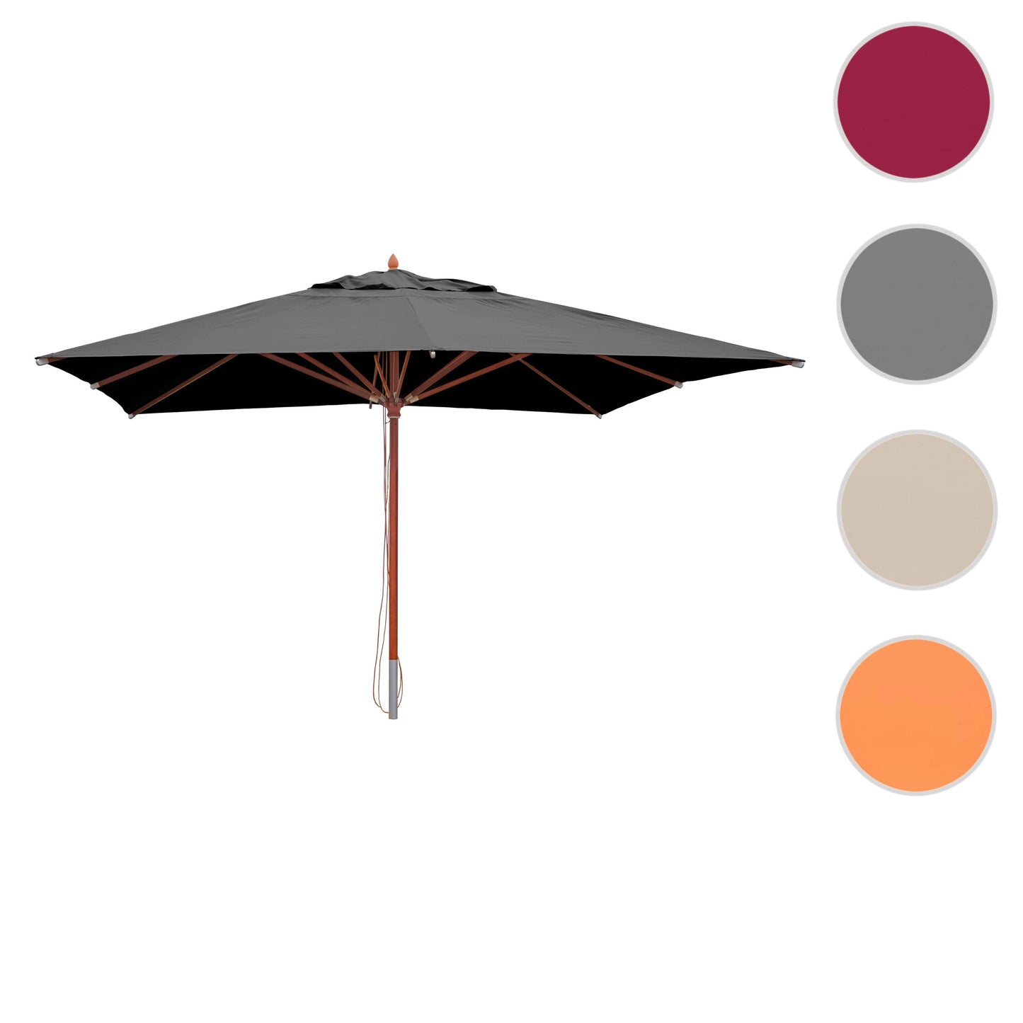 Cosmo Casa - Houten parasol - Trekkoord - Polyester & Hout - Antraciet - 4×4 m
