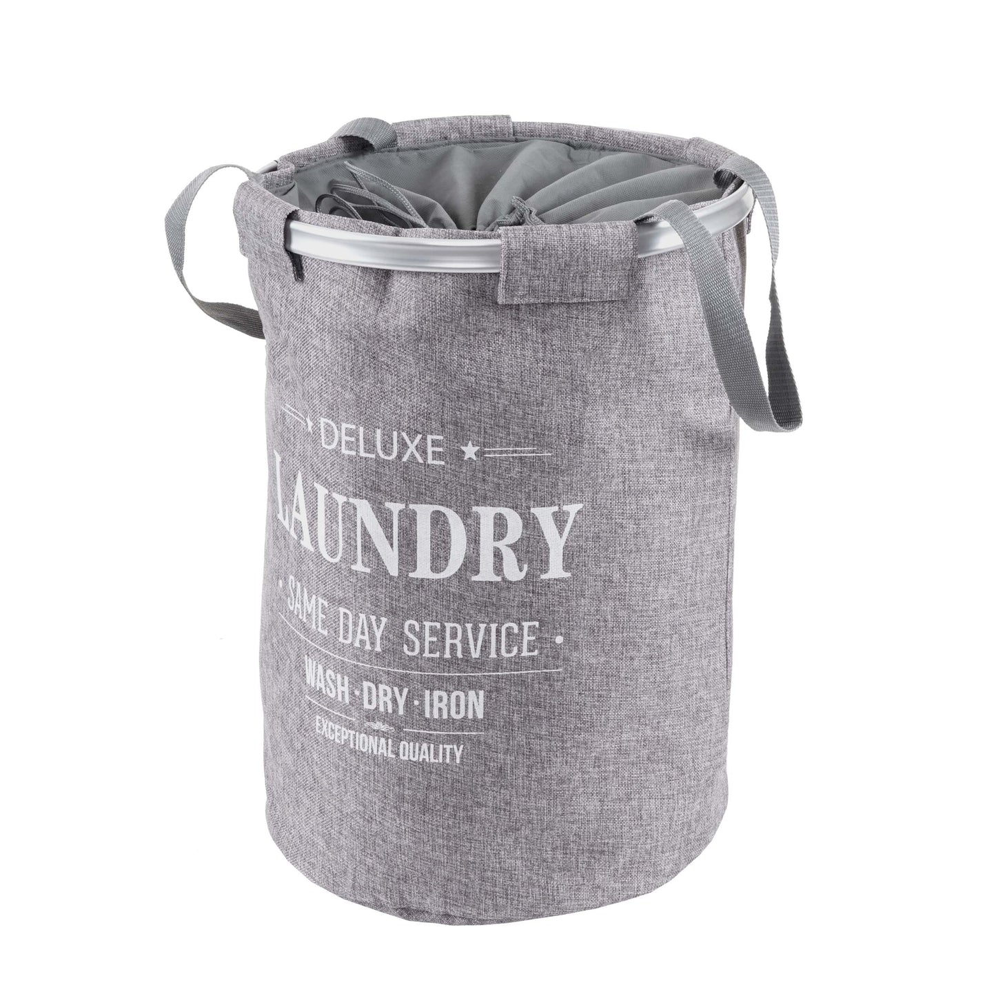 Cosmo Casa - Wasmand - Trekkoord - Textiel - Grijs - 55×39 cm - 65 l