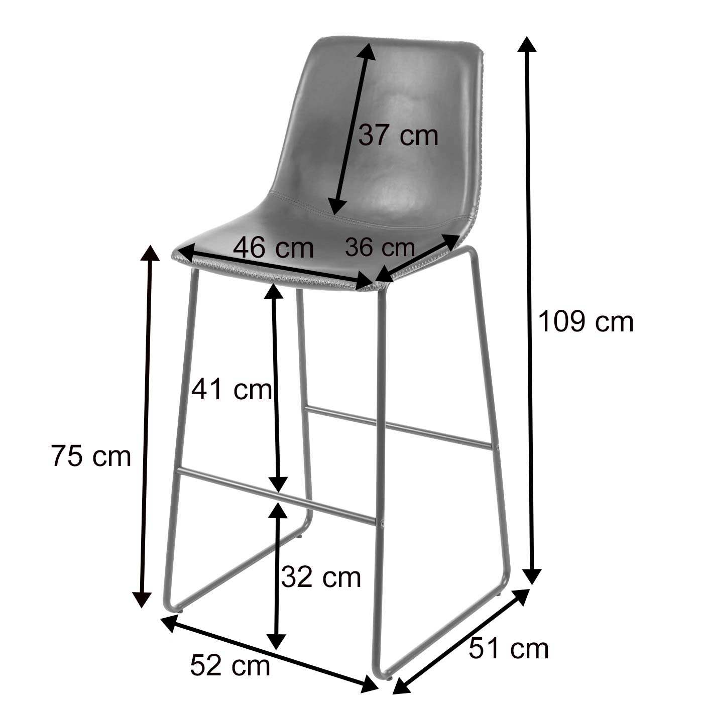 Cosmo Casa - Set van 2 Barkrukken - Vintage - Imitatiel leer - Grijs