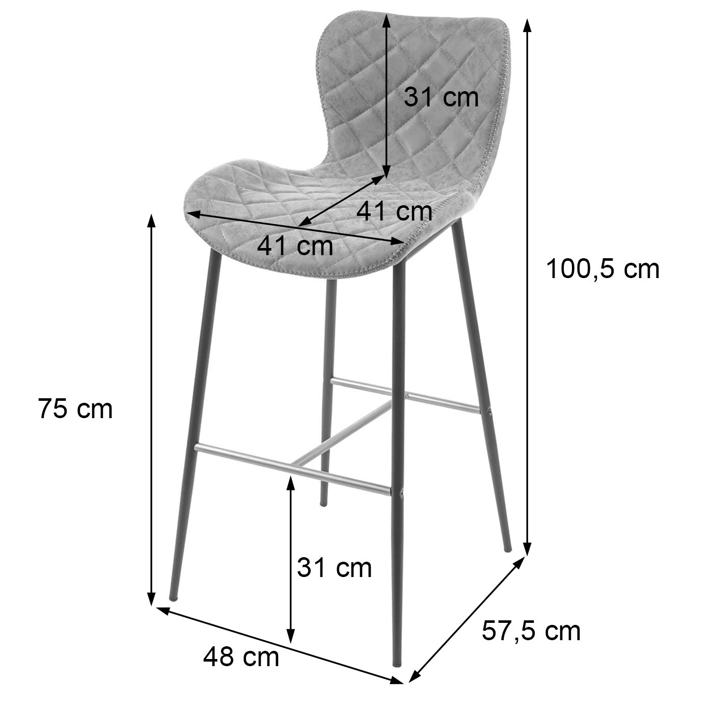 Cosmo Casa - Set van 2 Barkrukken - Vintage - Imitatiel leer - Grijs