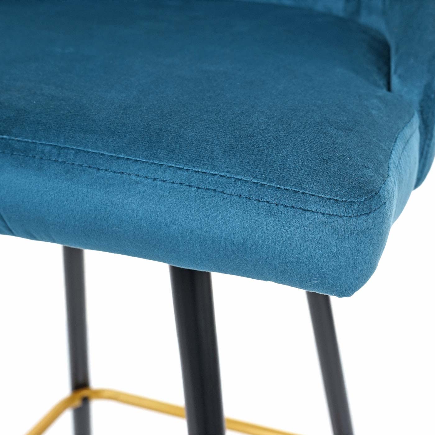 Cosmo Casa - Set van 2 Barkrukken - Retro - Fluweel & Metaal - Petrolblauw