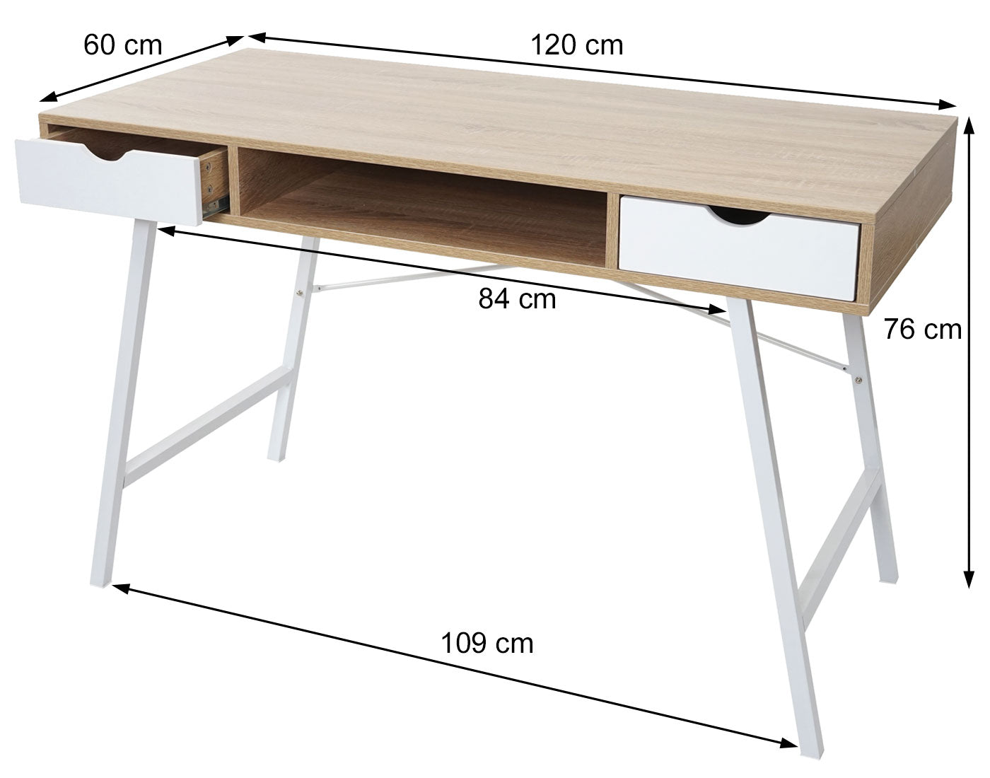 Cosmo Casa - Bureau - 3D-structuur - Hout - Natuurlijk bruin & Wit - 120×60 cm