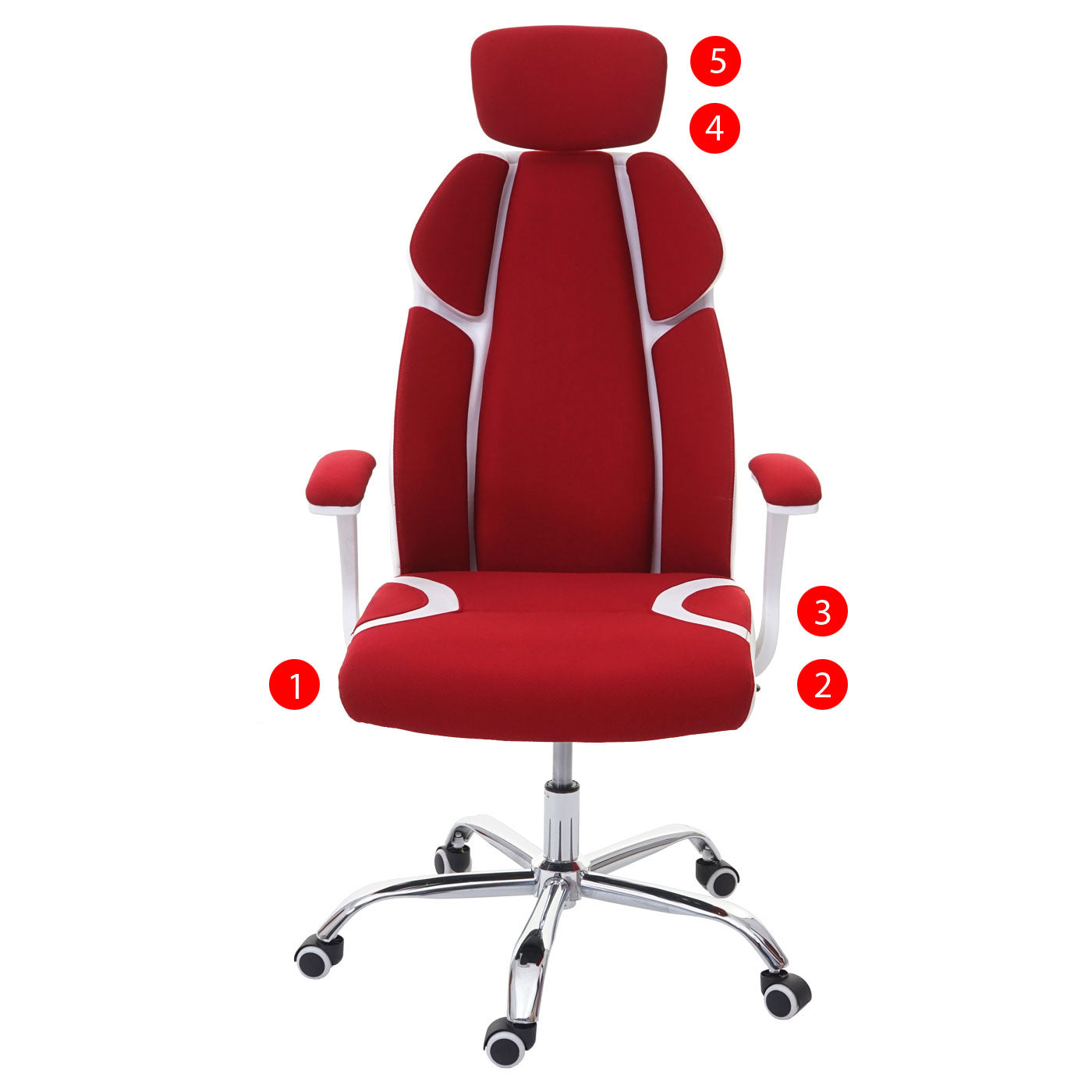 Cosmo Casa - Bureaustoel - Directie - Textiel & Kunstleer - Rood & Wit