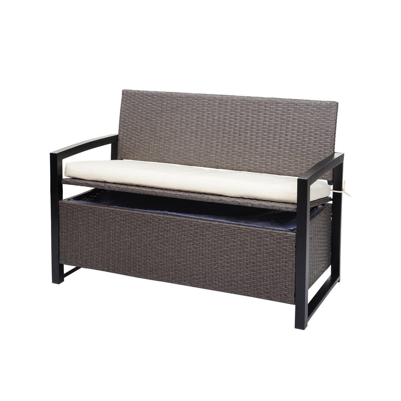 Cosmo Casa - Polyrotan 2-zitsbank - Opbergvak - Polyrotan - Gemêleerd grijs & Crème