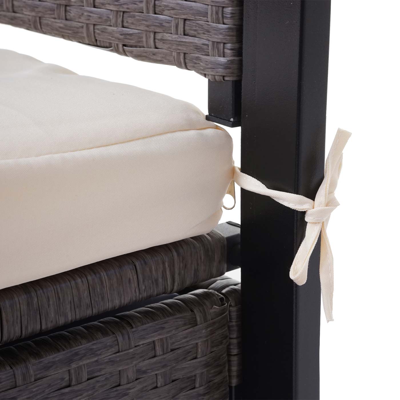 Cosmo Casa - Polyrotan 2-zitsbank - Opbergvak - Polyrotan - Gemêleerd grijs & Crème