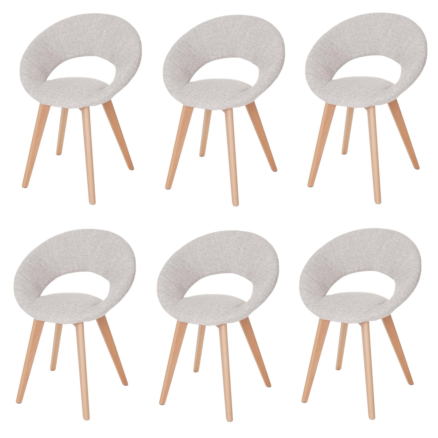 Cosmo Casa - Set van 6 Eetkamerstoelen - Retro - Textiel - Crème & Grijs