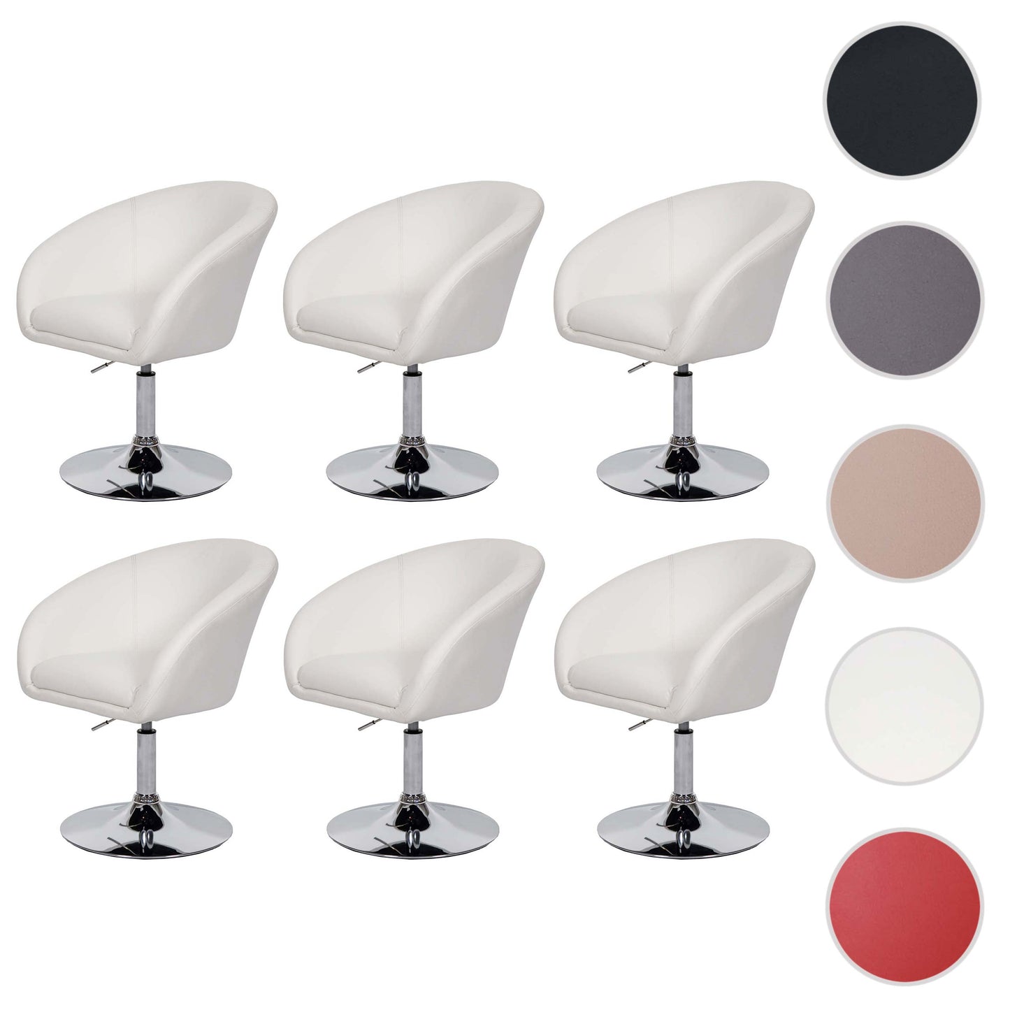 Cosmo Casa - Set van 6 Eetkamerstoelen - Verstelbaar - Kunstleer - Wit