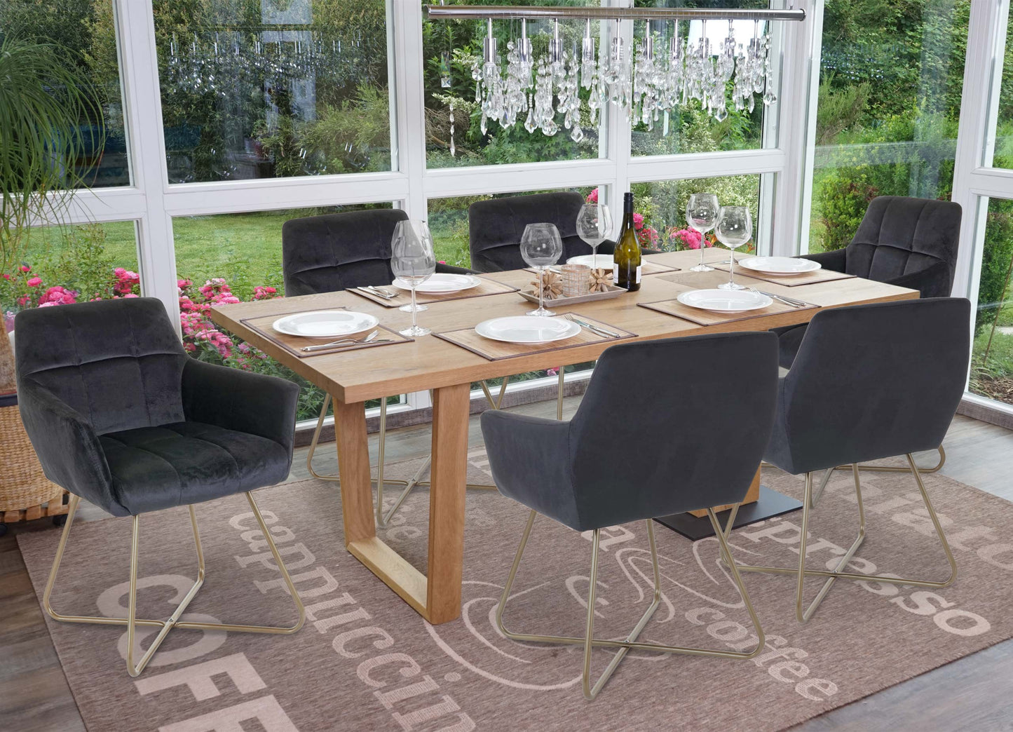 Cosmo Casa - Set van 6 Eetkamerstoelen - Retro - Fluweel - Zwart