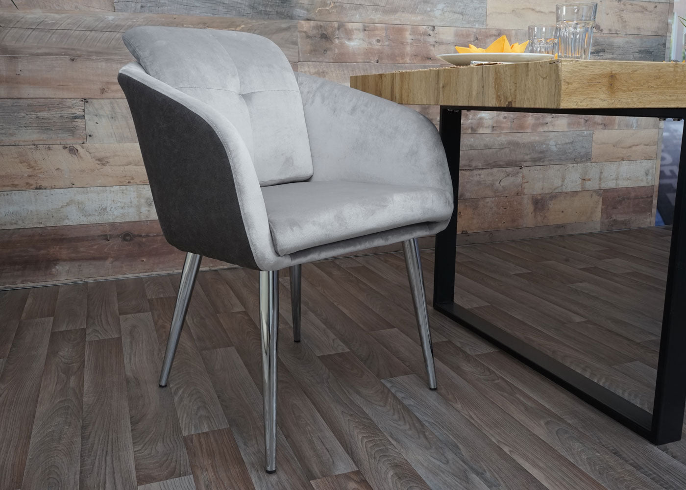 Cosmo Casa - Set van 6 Eetkamerstoelen - Gestoffeerd - Kunstleer - Grijs