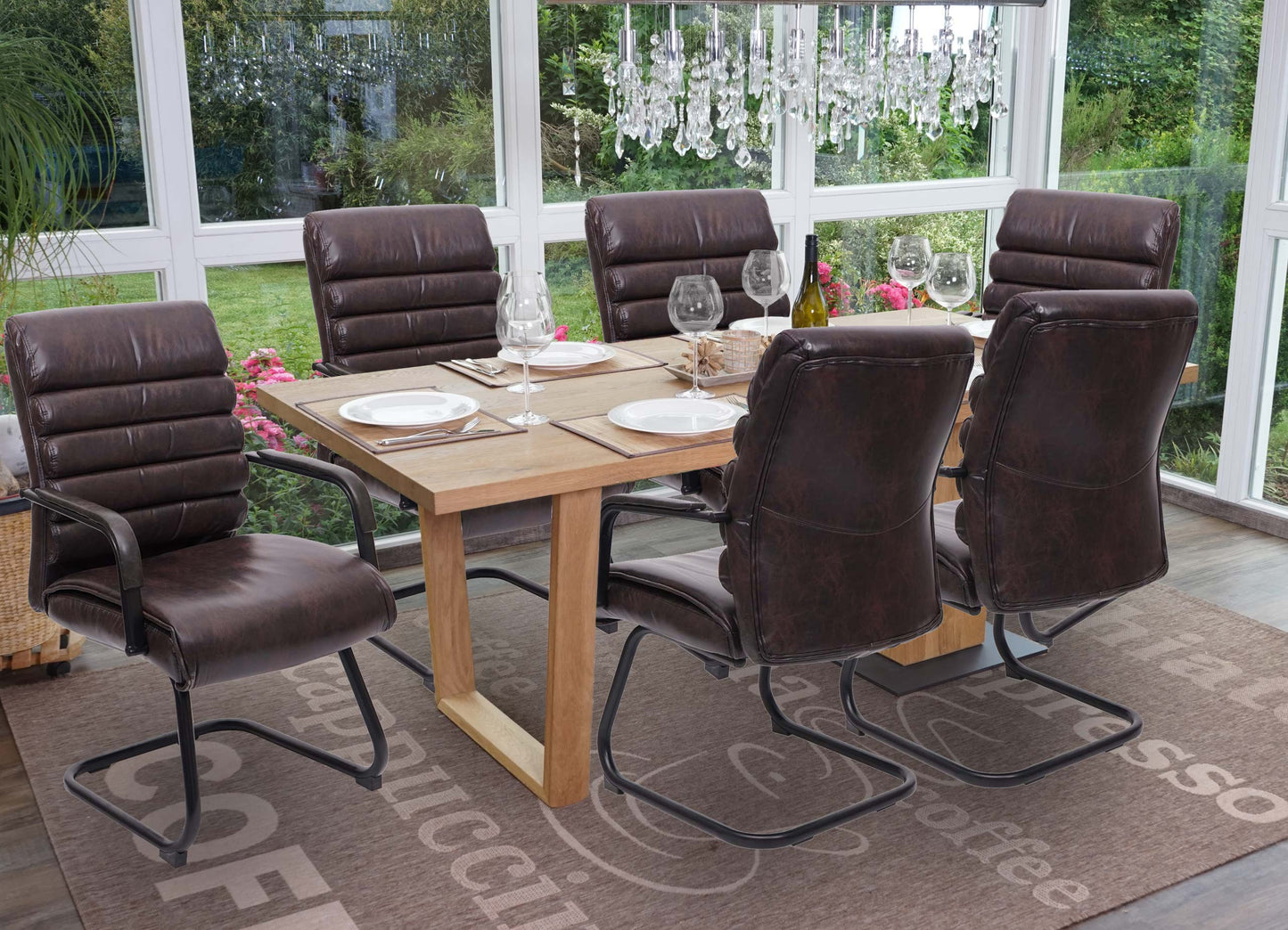 Cosmo Casa - Set van 6 Vergaderstoelen - Suèdelook - Kunstleer & Metaal - Bruin